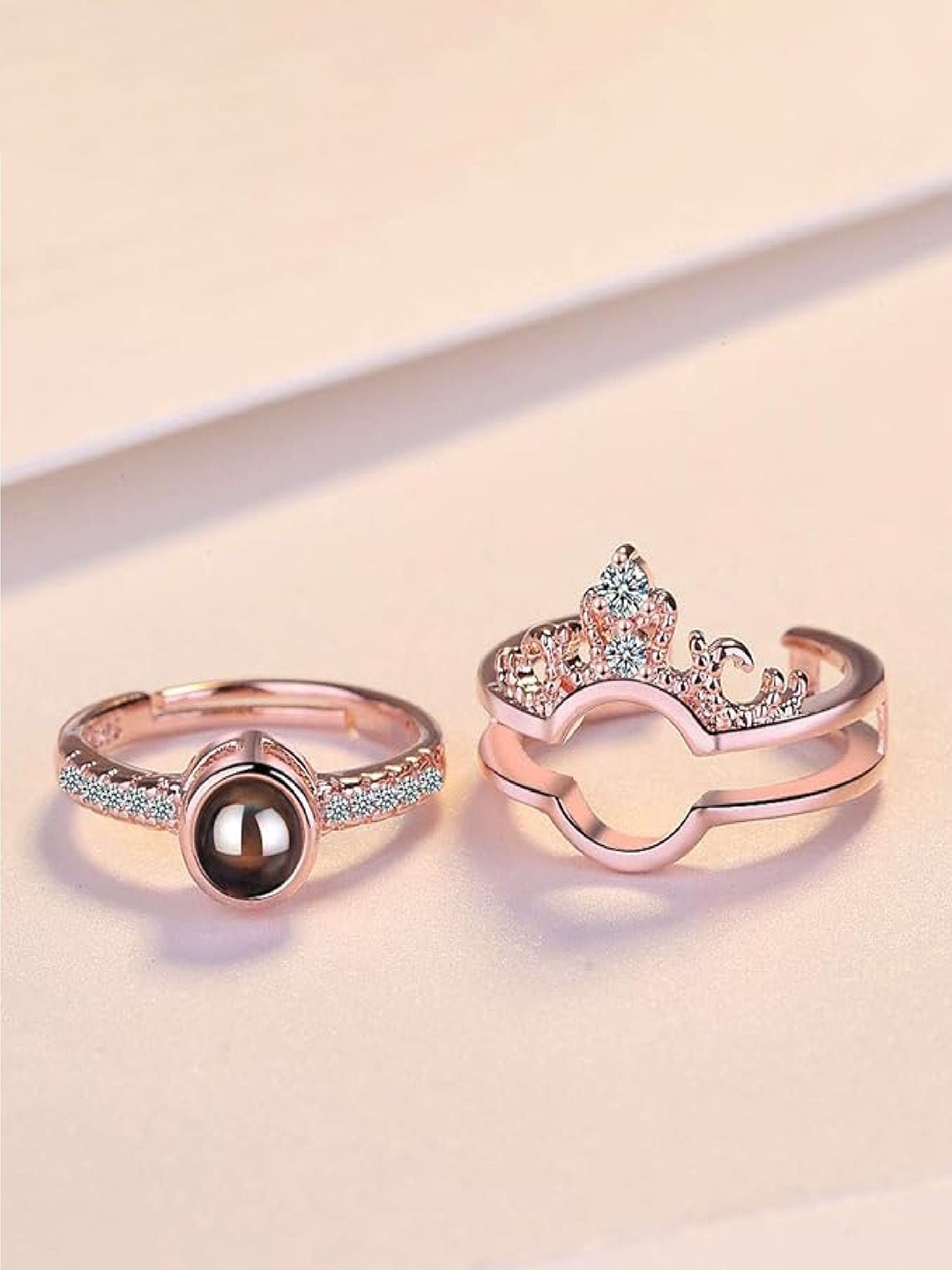 RUHI COLLECTION Set Of 2 Cubic Zirconia Studded Couple Adjustable Finger Rings, Rose gold
RUHI COLLECTION Set Of 2 Cubic Zirconia Studded Couple Adjustable Finger Rings, Rose gold