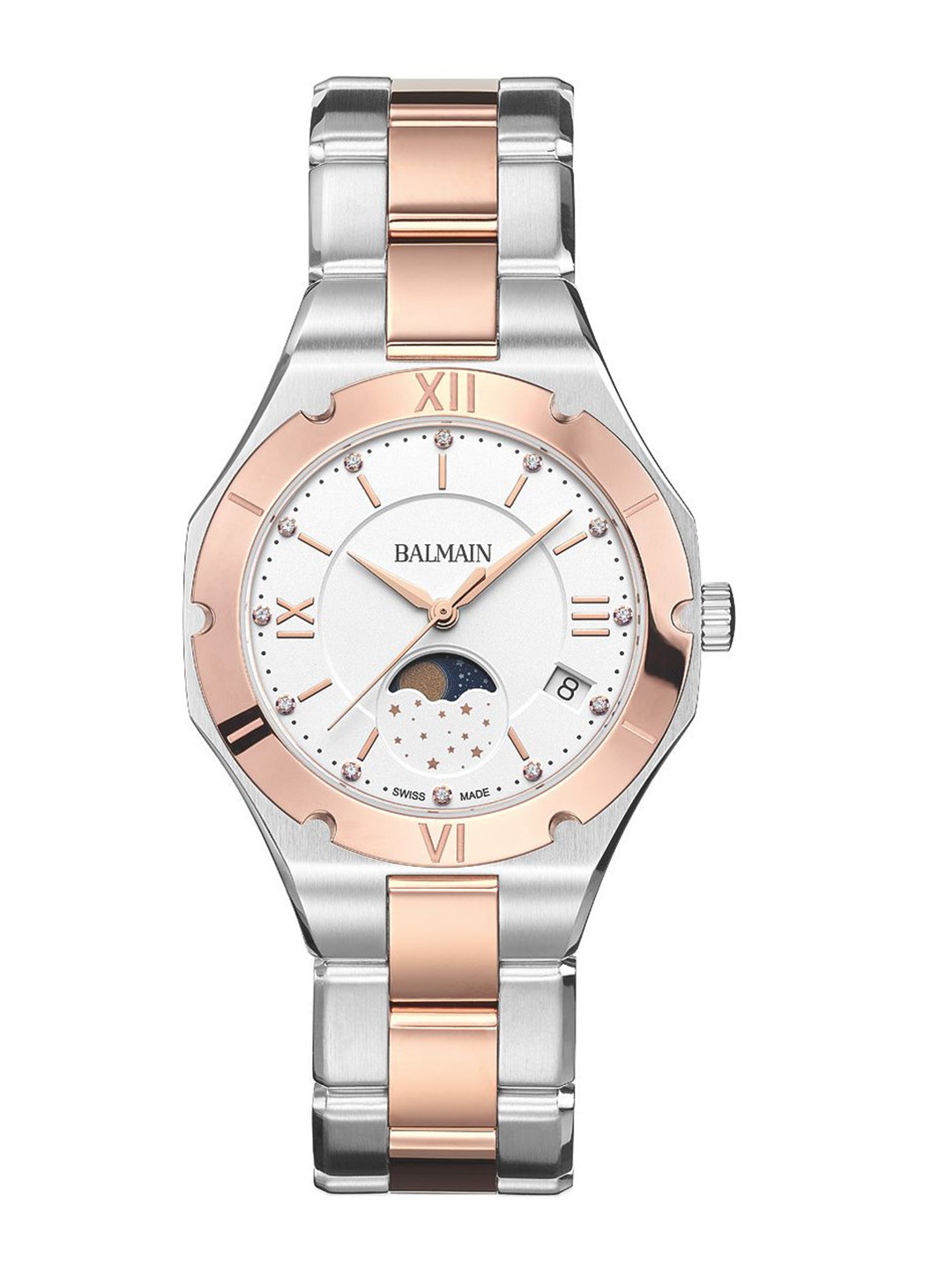 Balmain Women Brass Embellished Dial & Stainless Steel Bracelet Style Straps Analogue Watch B45983322, White
Balmain Women Brass Embellished Dial & Stainless Steel Bracelet Style Straps Analogue Watch B45983322, White