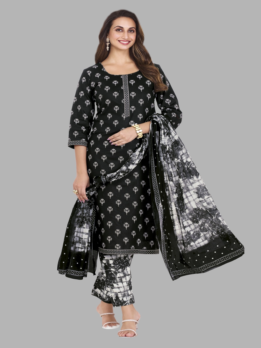 shree jeenmata collection Women Printed Regular Pure Cotton Kurta with Churidar & With Dupatta, Black
shree jeenmata collection Women Printed Regular Pure Cotton Kurta with Churidar & With Dupatta, Black