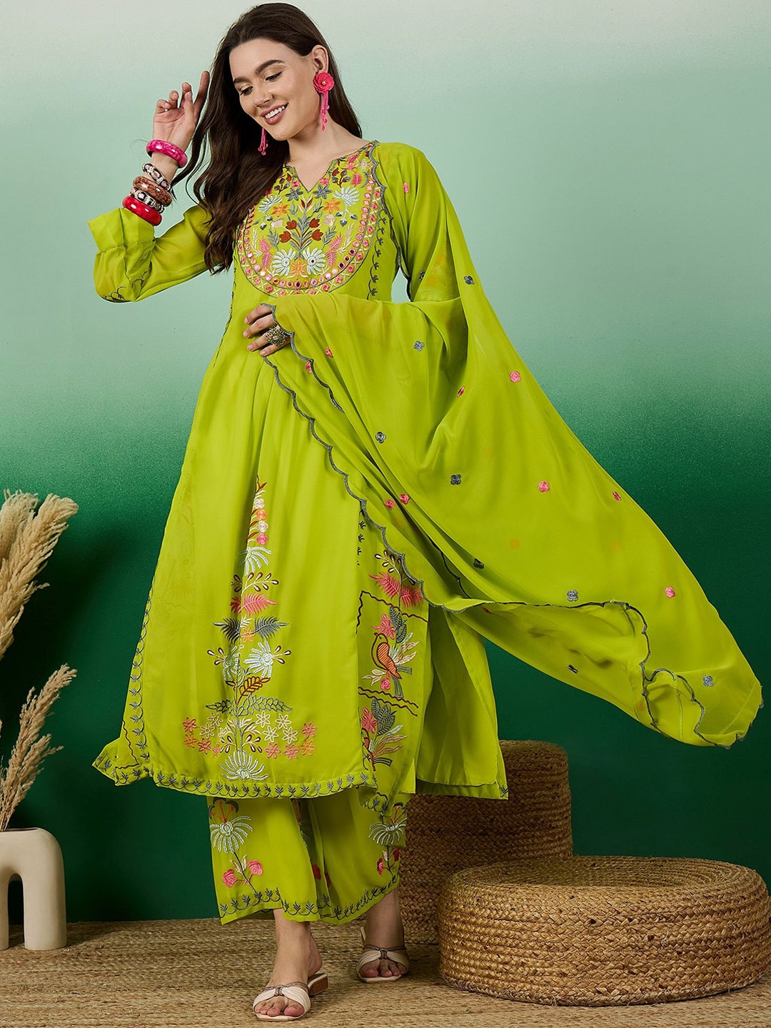 SERONA FABRICS Floral Embroidered Mirror Work Georgette Kurta With Palazzo & Dupatta, Lime green
SERONA FABRICS Floral Embroidered Mirror Work Georgette Kurta With Palazzo & Dupatta, Lime green