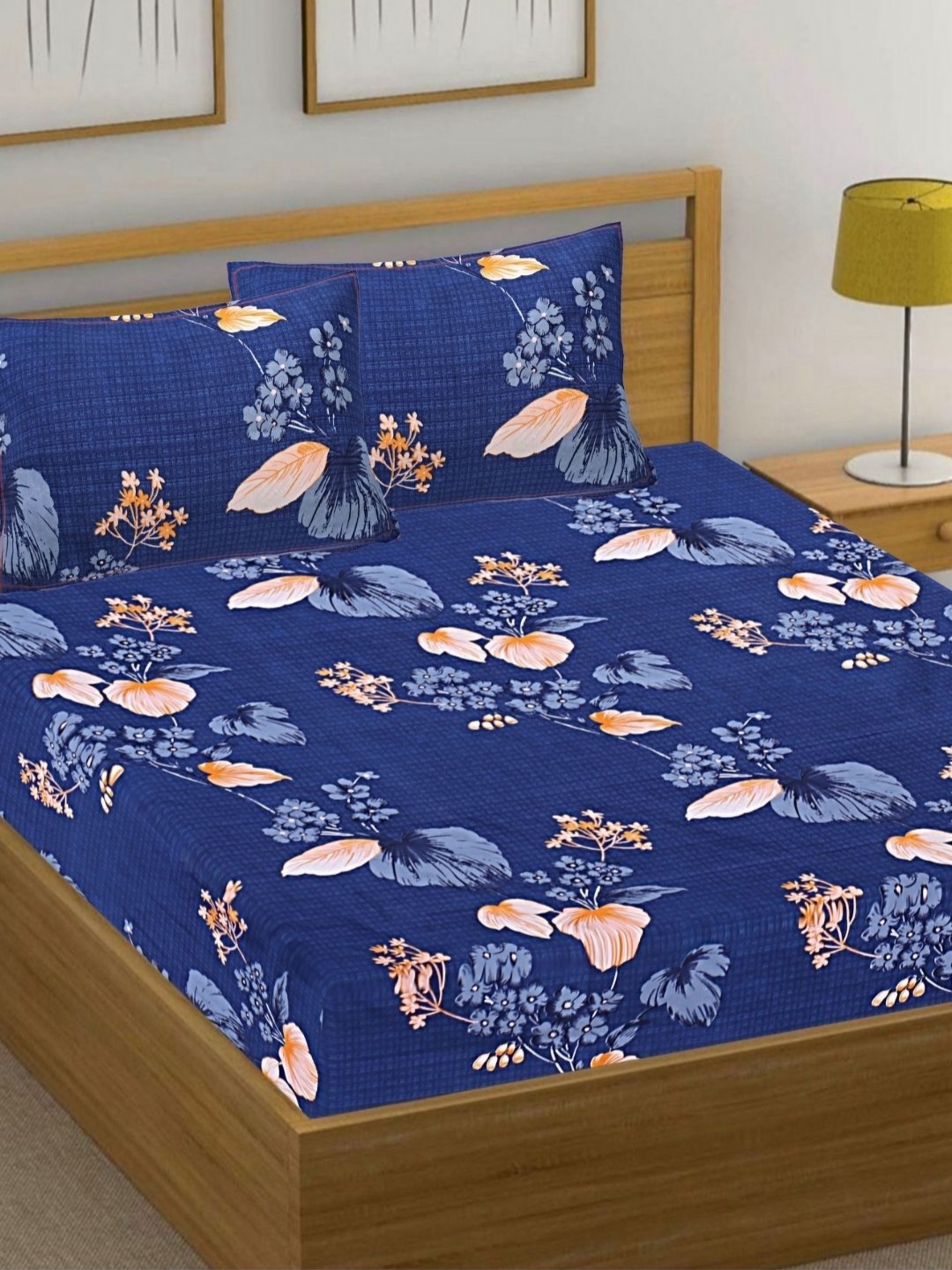 HASHCART Navy blue & Peach Floral Printed Cotton 210 TC Queen Bedsheet Set 2.40 m x 2.25 m
HASHCART Navy blue & Peach Floral Printed Cotton 210 TC Queen Bedsheet Set 2.40 m x 2.25 m
