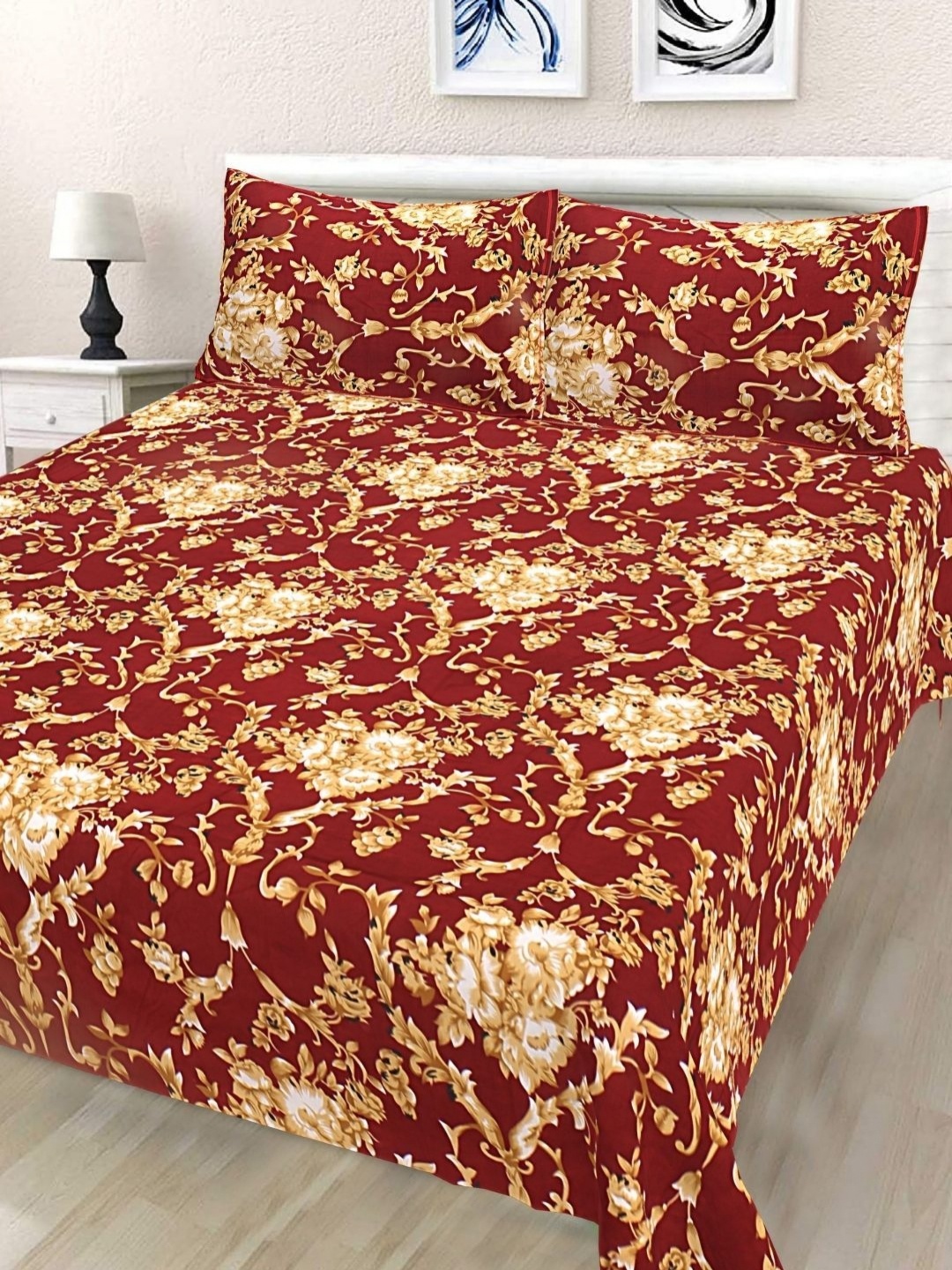 HASHCART Maroon & Beige Floral Printed Cotton 210 TC Queen Bedsheet Set 2.40 m x 2.25 m
HASHCART Maroon & Beige Floral Printed Cotton 210 TC Queen Bedsheet Set 2.40 m x 2.25 m