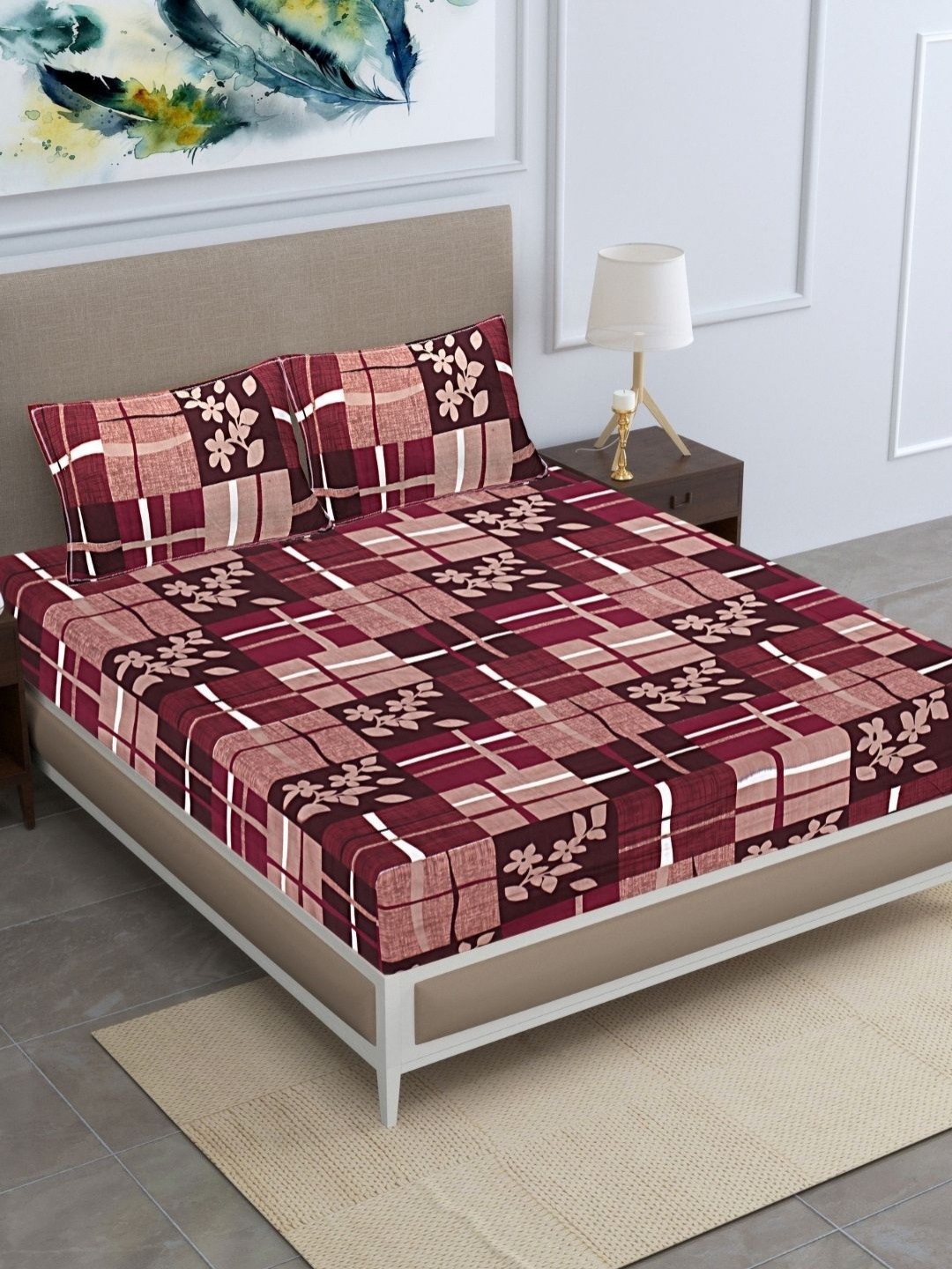HASHCART Maroon And White Floral Printed Cotton 210 TC Queen Bedsheet Set 2.40 m X 2.25 m
HASHCART Maroon And White Floral Printed Cotton 210 TC Queen Bedsheet Set 2.40 m X 2.25 m