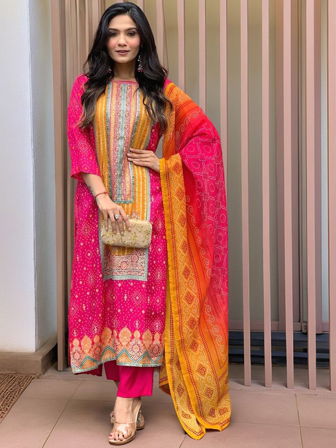 GoSriKi Ethnic Motifs Printed Round Neck Straight Kurta With Trousers And Dupatta, Pink
GoSriKi Ethnic Motifs Printed Round Neck Straight Kurta With Trousers And Dupatta, Pink