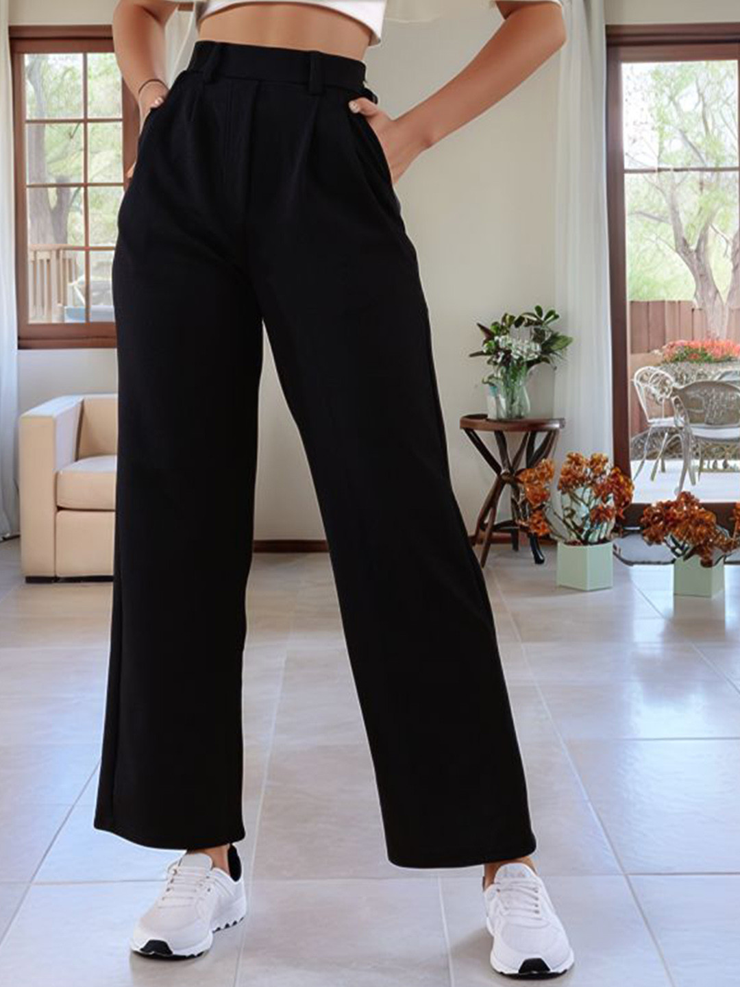 DressBerry Women Classic High-Rise Pleated Trouser, Black 
DressBerry Women Classic High-Rise Pleated Trouser, Black
