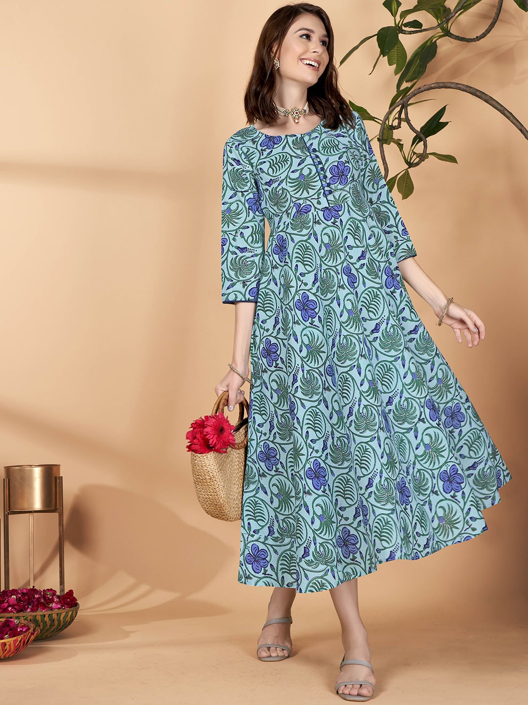 All About You Floral Printed Round Neck Pure Cotton Midi A-line Kurta, Turquoise blue
All About You Floral Printed Round Neck Pure Cotton Midi A-line Kurta, Turquoise blue