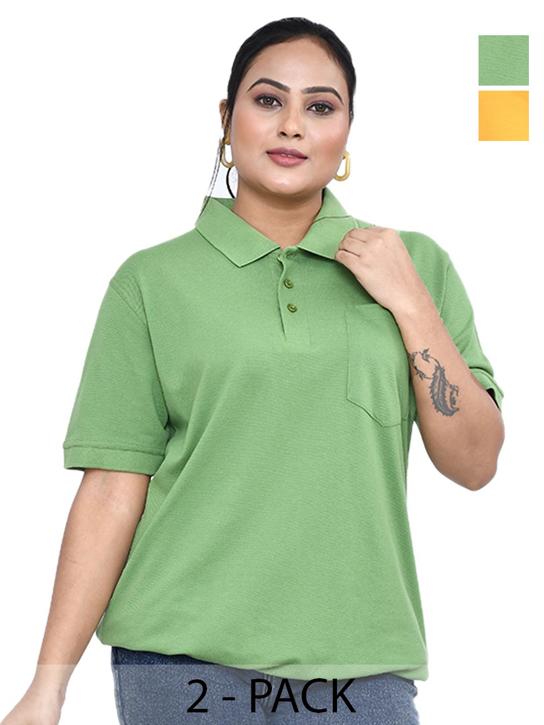 RAPL Women Pack Of 2 Solid Polo Collar Relaxed Fit Drop-shoulder Sleeves Casual T-shirt, Green
RAPL Women Pack Of 2 Solid Polo Collar Relaxed Fit Drop-shoulder Sleeves Casual T-shirt, Green