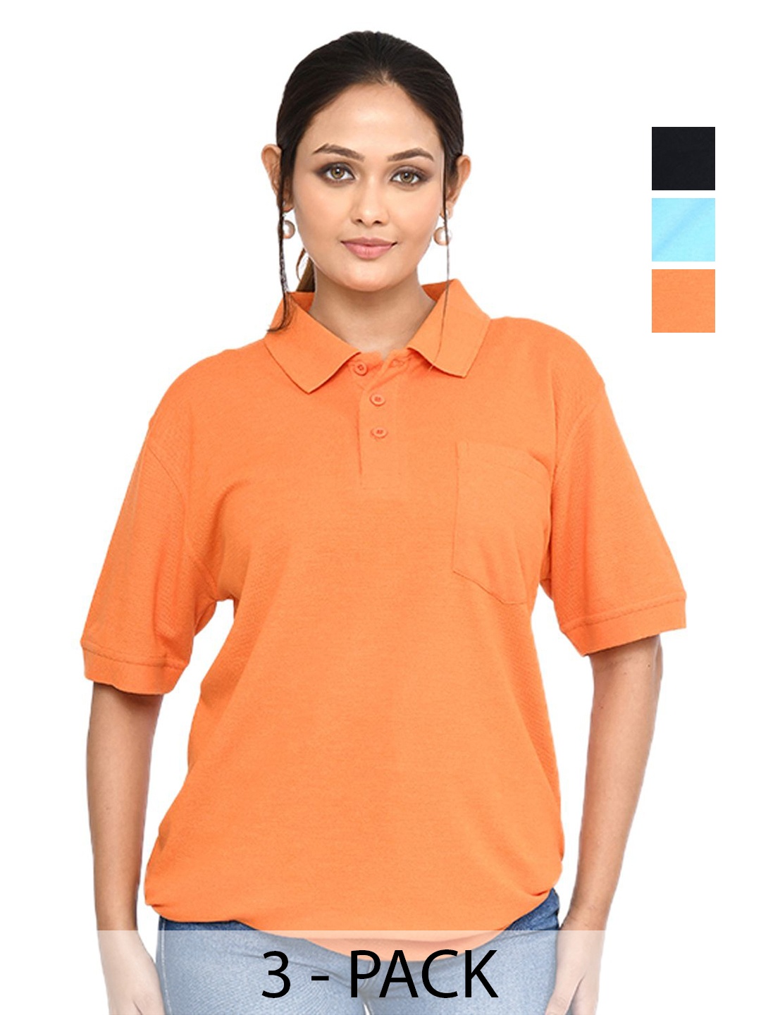 RAPL Women Pack Of 3 Solid Polo Collar Relaxed Fit Drop-shoulder Sleeves Casual T-shirt, Orange
RAPL Women Pack Of 3 Solid Polo Collar Relaxed Fit Drop-shoulder Sleeves Casual T-shirt, Orange