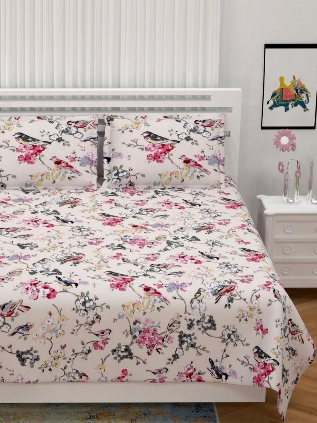 BILBERRY Cream & Pink Floral Printed Pure Cotton 180 TC King Bedsheet Set 2.74m x 2.74m
BILBERRY Cream & Pink Floral Printed Pure Cotton 180 TC King Bedsheet Set 2.74m x 2.74m