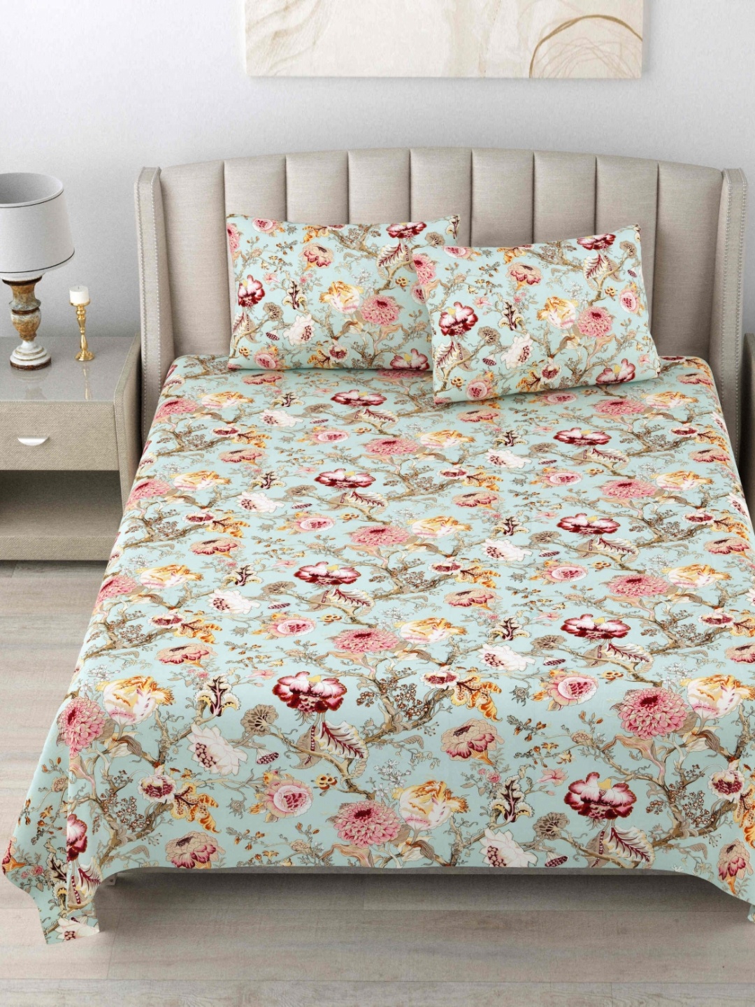 BILBERRY Blue & Pink Floral Printed Cotton 180 TC King Bedsheet Set 2.74m x 2.74 m
BILBERRY Blue & Pink Floral Printed Cotton 180 TC King Bedsheet Set 2.74m x 2.74 m