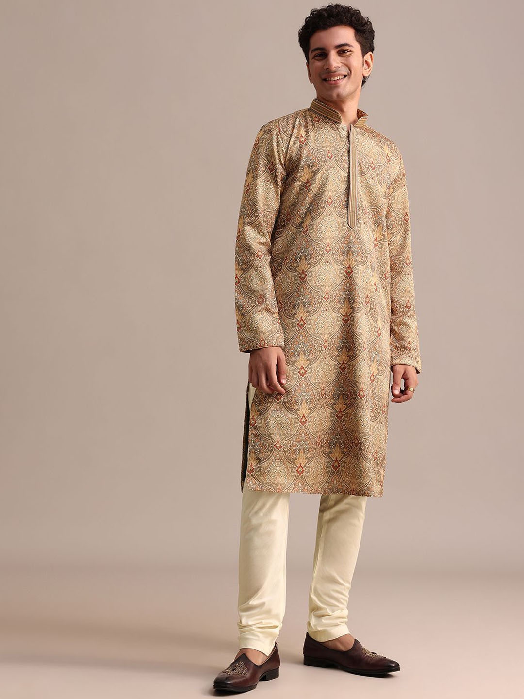 KALKI Fashion Ethnic Motifs Printed Mandarin Collar Satin Straight Kurta With Pyjama, Brown
KALKI Fashion Ethnic Motifs Printed Mandarin Collar Satin Straight Kurta With Pyjama, Brown