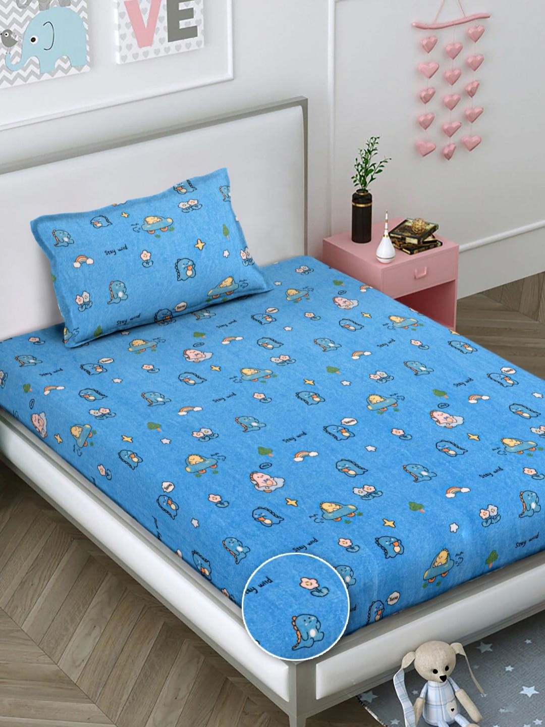 FABINALIV Blue & Beige Cartoon Characters 300 TC Single Bedsheet with 1 Pillow Covers
FABINALIV Blue & Beige Cartoon Characters 300 TC Single Bedsheet with 1 Pillow Covers