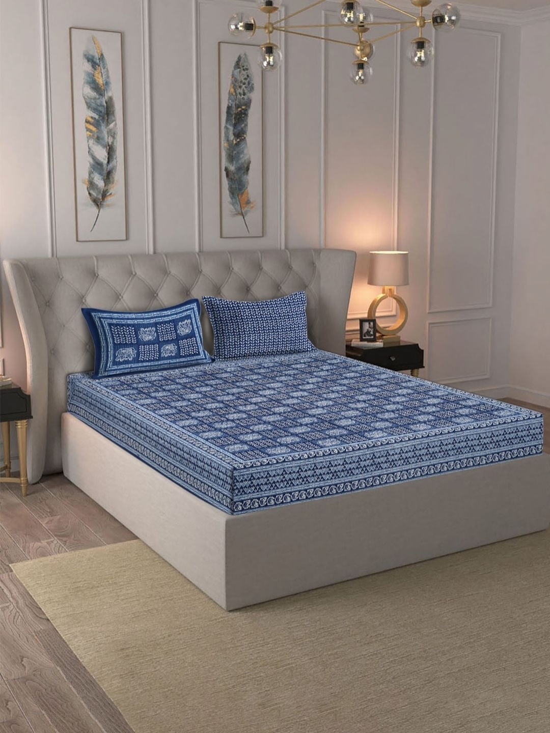 Rajasthan Decor Blue & White Ethnic Motifs 180 TC King Bedsheet with 2 Pillow Covers
Rajasthan Decor Blue & White Ethnic Motifs 180 TC King Bedsheet with 2 Pillow Covers