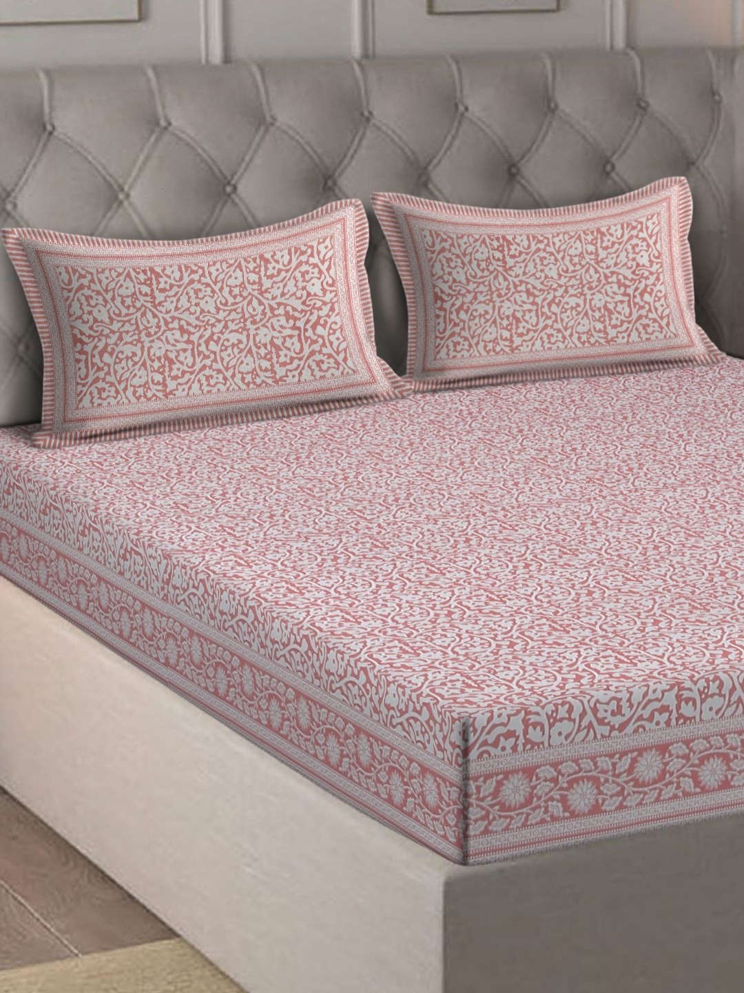 Rajasthan Decor Peach-Coloured & White Floral 180 TC King Bedsheet with 2 Pillow Covers
Rajasthan Decor Peach-Coloured & White Floral 180 TC King Bedsheet with 2 Pillow Covers