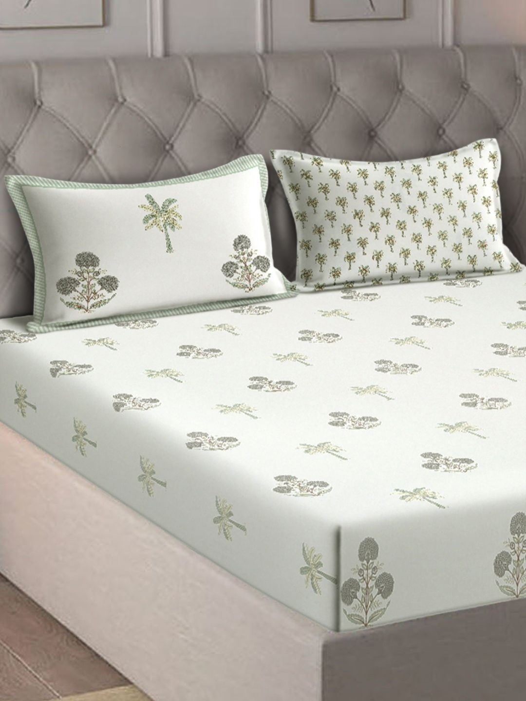 Rajasthan Decor Cream-Coloured & Green Ethnic Motifs 210 TC King Bedsheet with 2 Pillow Covers
Rajasthan Decor Cream-Coloured & Green Ethnic Motifs 210 TC King Bedsheet with 2 Pillow Covers