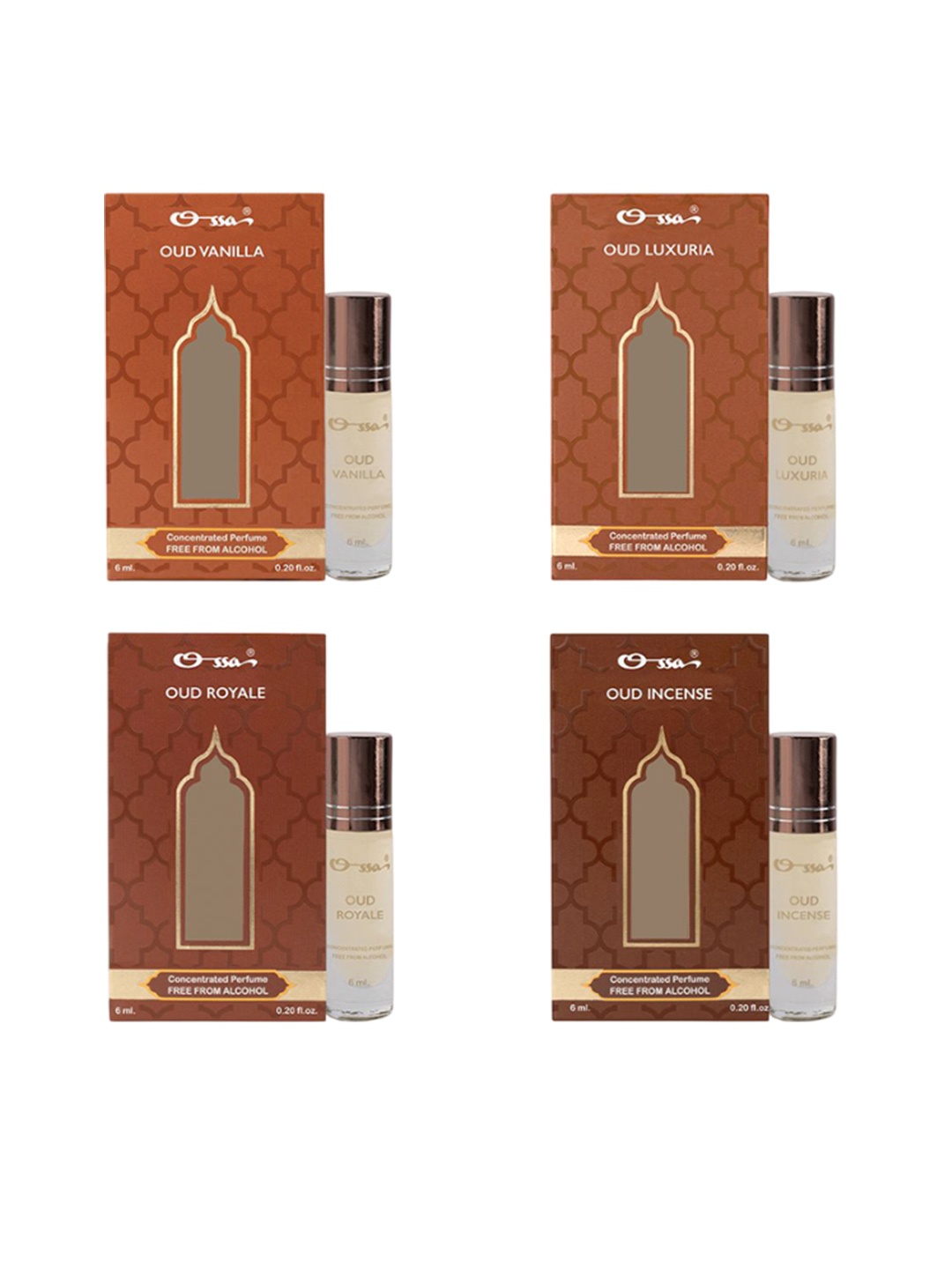 Ossa Set Of 4 Oud Incense- Oud Royal- Oud Vanilla & Oud Luxuria Attar- 6 ml Each, Brown
Ossa Set Of 4 Oud Incense- Oud Royal- Oud Vanilla & Oud Luxuria Attar- 6 ml Each, Brown