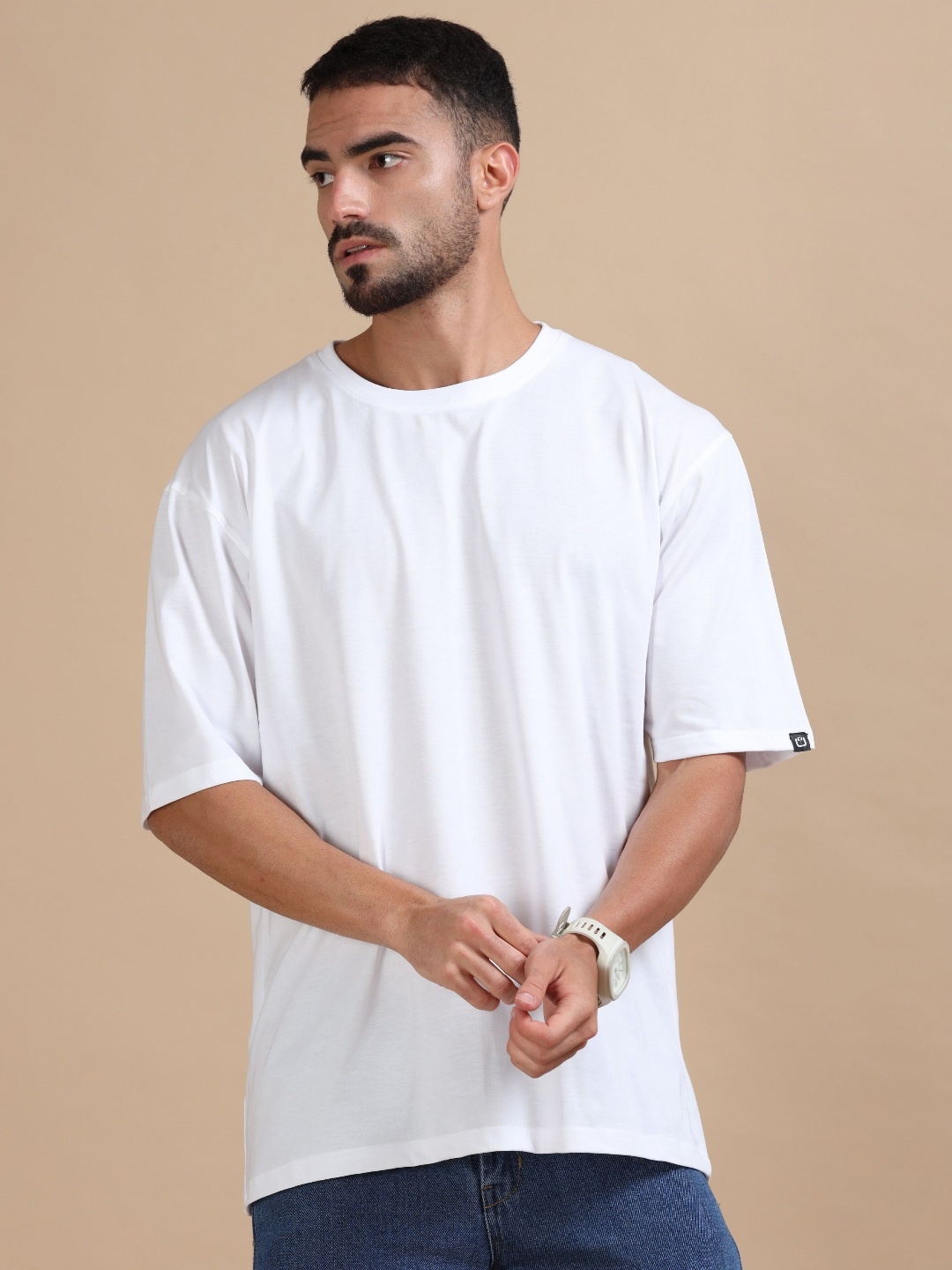 Bushirt Men Round Neck Drop Shoulder Half Sleeves Oversized Cotton T-shirt, White
Bushirt Men Round Neck Drop Shoulder Half Sleeves Oversized Cotton T-shirt, White