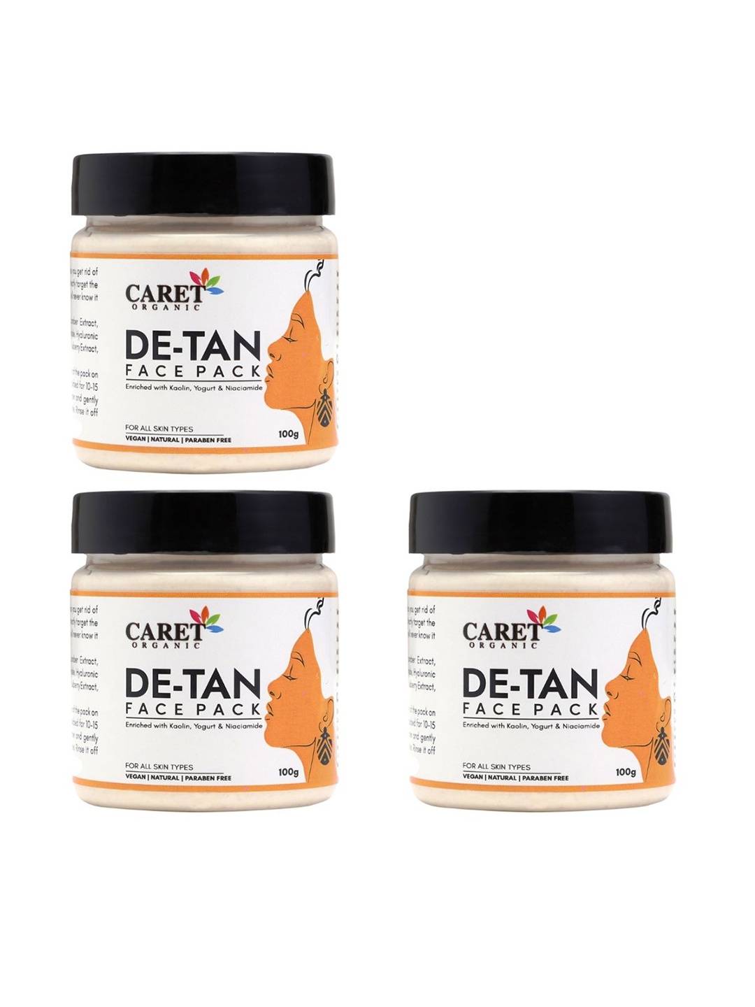 CARET ORGANIC Set Of 3 De-Tan For Tan Removal & Skin Repair Face Pack - 100 g Each, White
CARET ORGANIC Set Of 3 De-Tan For Tan Removal & Skin Repair Face Pack - 100 g Each, White