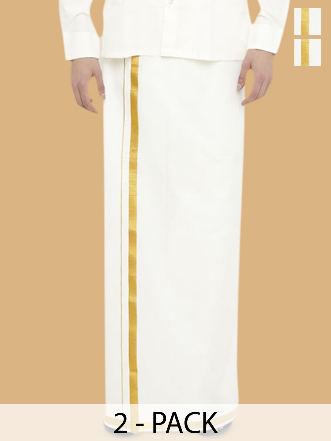 WHITE HEART Men Pack of 2 Pure Cotton Single Layer Dhoti with Coloured Border, Cream
WHITE HEART Men Pack of 2 Pure Cotton Single Layer Dhoti with Coloured Border, Cream
