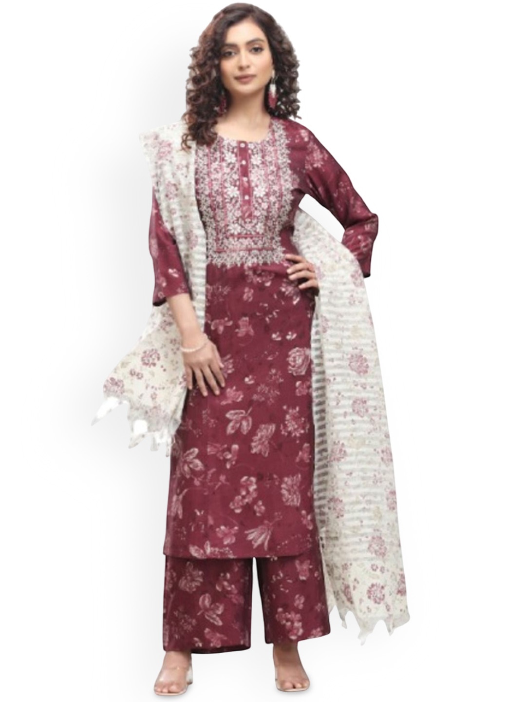 COTTON CULTURE Floral Printed Thread Work Chanderi Silk Kurta With Palazzo & Dupatta, Red
COTTON CULTURE Floral Printed Thread Work Chanderi Silk Kurta With Palazzo & Dupatta, Red