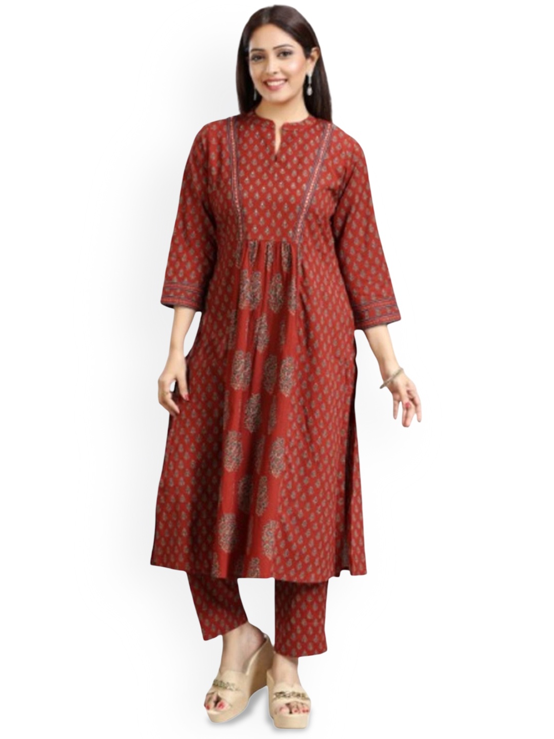 COTTON CULTURE Floral Printed Pleated Sequinned Pure Cotton A-Line Kurta With Trouser, Maroon
COTTON CULTURE Floral Printed Pleated Sequinned Pure Cotton A-Line Kurta With Trouser, Maroon