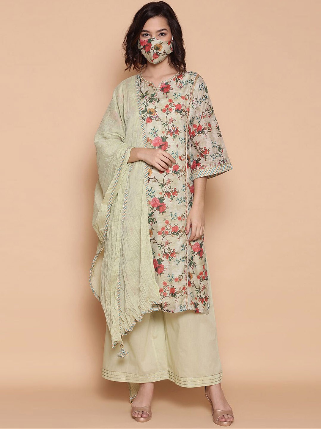Biba Floral Printed Pure Cotton Straight Kurta with Palazzos & Dupatta, Green
Biba Floral Printed Pure Cotton Straight Kurta with Palazzos & Dupatta, Green