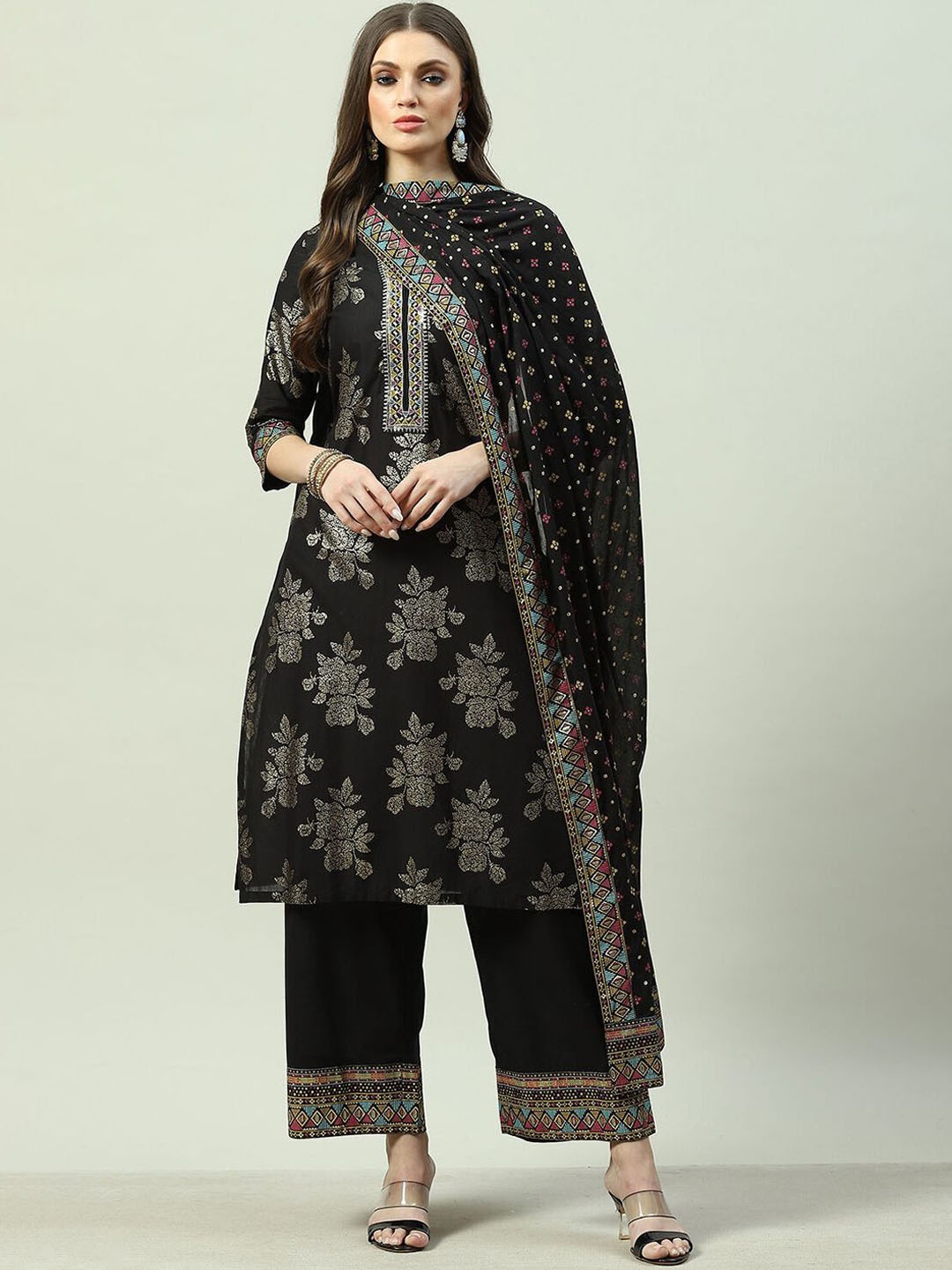Biba Floral Printed Mandarin Collar Pure Cotton Straight Kurta With Palazzos & Dupatta, Black
Biba Floral Printed Mandarin Collar Pure Cotton Straight Kurta With Palazzos & Dupatta, Black