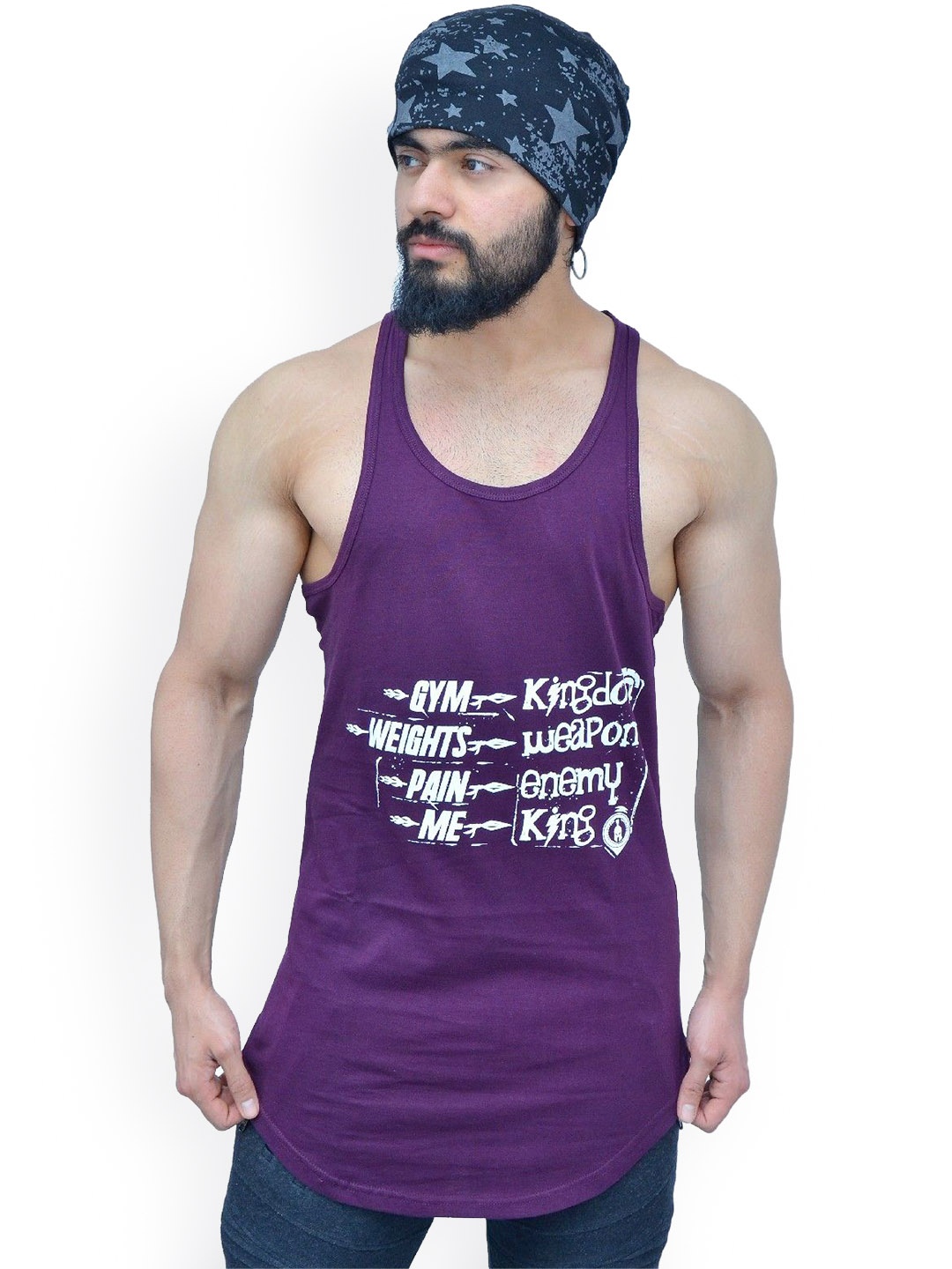 Anax Aesthetics Men Cotton Lycra Printed Sleeveless Arc Sando Gym Vest Stringer Tank Top, Purple
Anax Aesthetics Men Cotton Lycra Printed Sleeveless Arc Sando Gym Vest Stringer Tank Top, Purple
