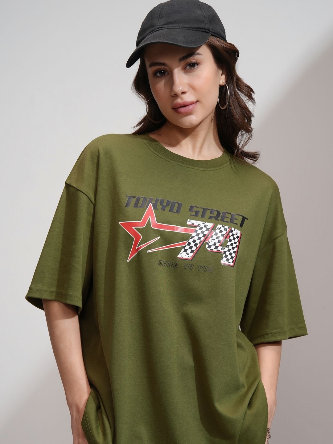 Tokyo Talkies Women Printed Round Neck Drop Shoulder Drop Shoulder Oversized Tshirt, Olive
Tokyo Talkies Women Printed Round Neck Drop Shoulder Drop Shoulder Oversized Tshirt, Olive