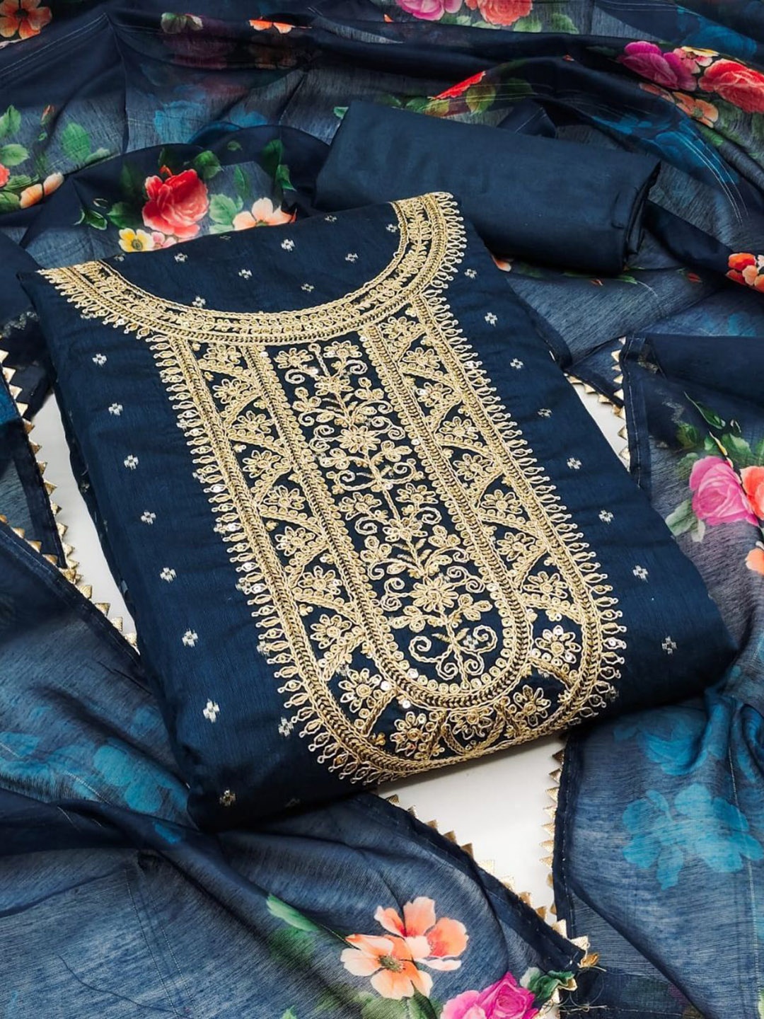 HMP Fashion Floral Embroidered Sequinned Jacquard Chanderi Unstitched Dress Material, Blue
HMP Fashion Floral Embroidered Sequinned Jacquard Chanderi Unstitched Dress Material, Blue