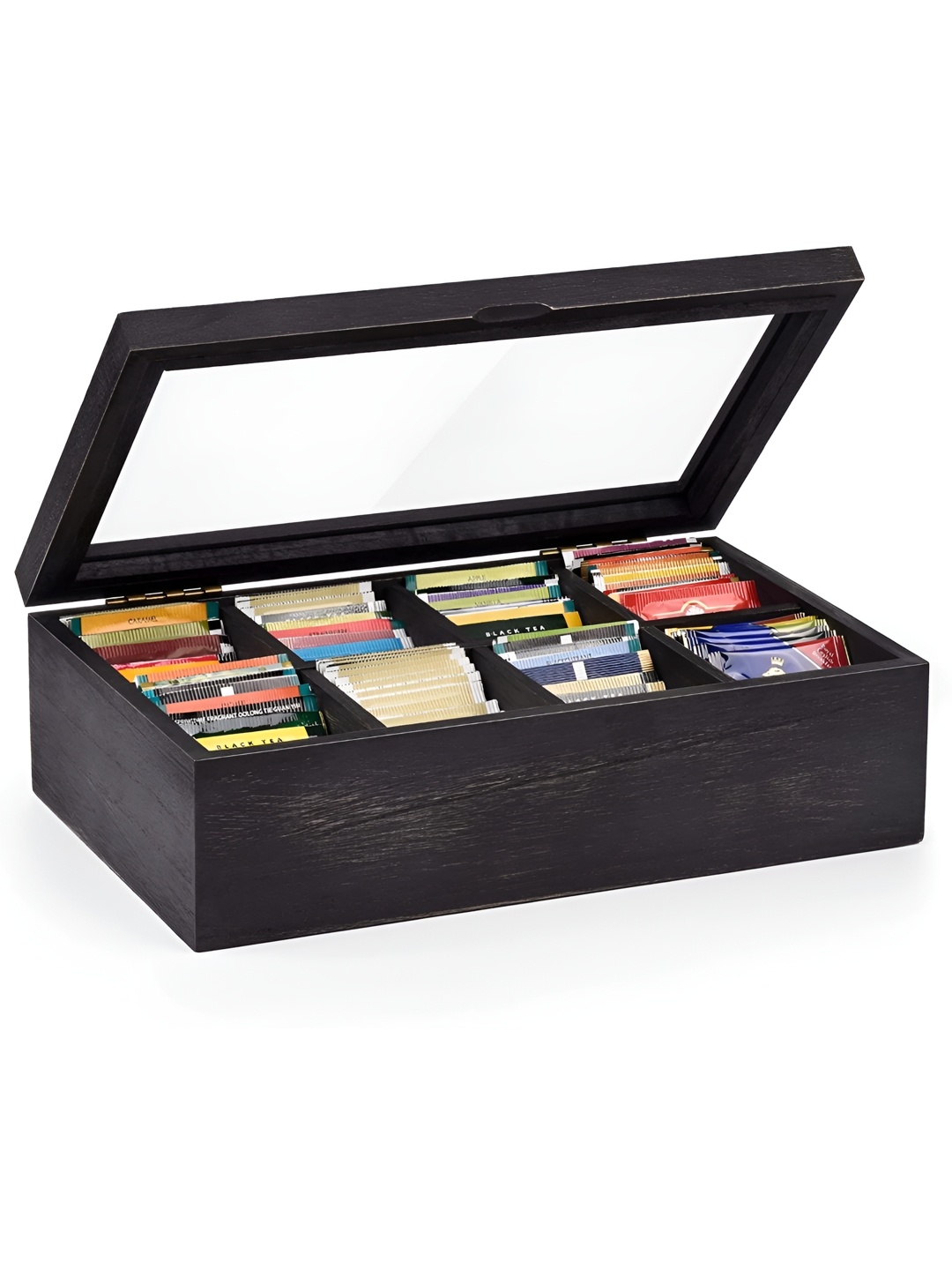WHITEWHALE Black & Transparent Wooden 8 Compartment Tea Bags Organizer With Glass Window
WHITEWHALE Black & Transparent Wooden 8 Compartment Tea Bags Organizer With Glass Window
