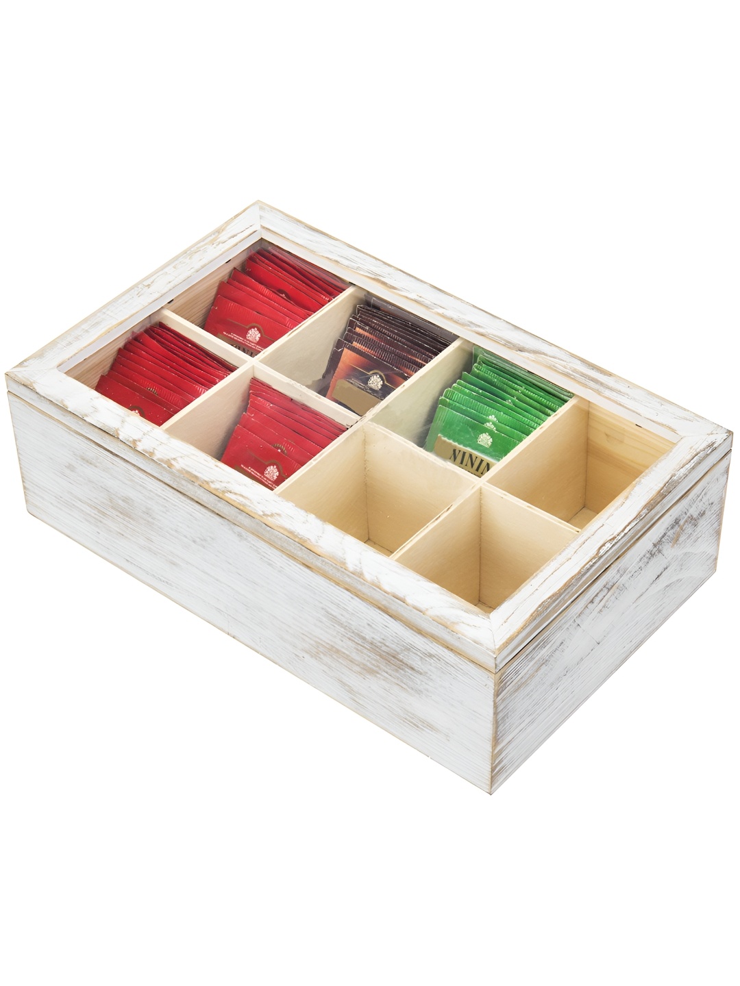 WHITEWHALE White & Transparent Wooden 8 Compartment Tea Bags Organizer With Glass Window
WHITEWHALE White & Transparent Wooden 8 Compartment Tea Bags Organizer With Glass Window