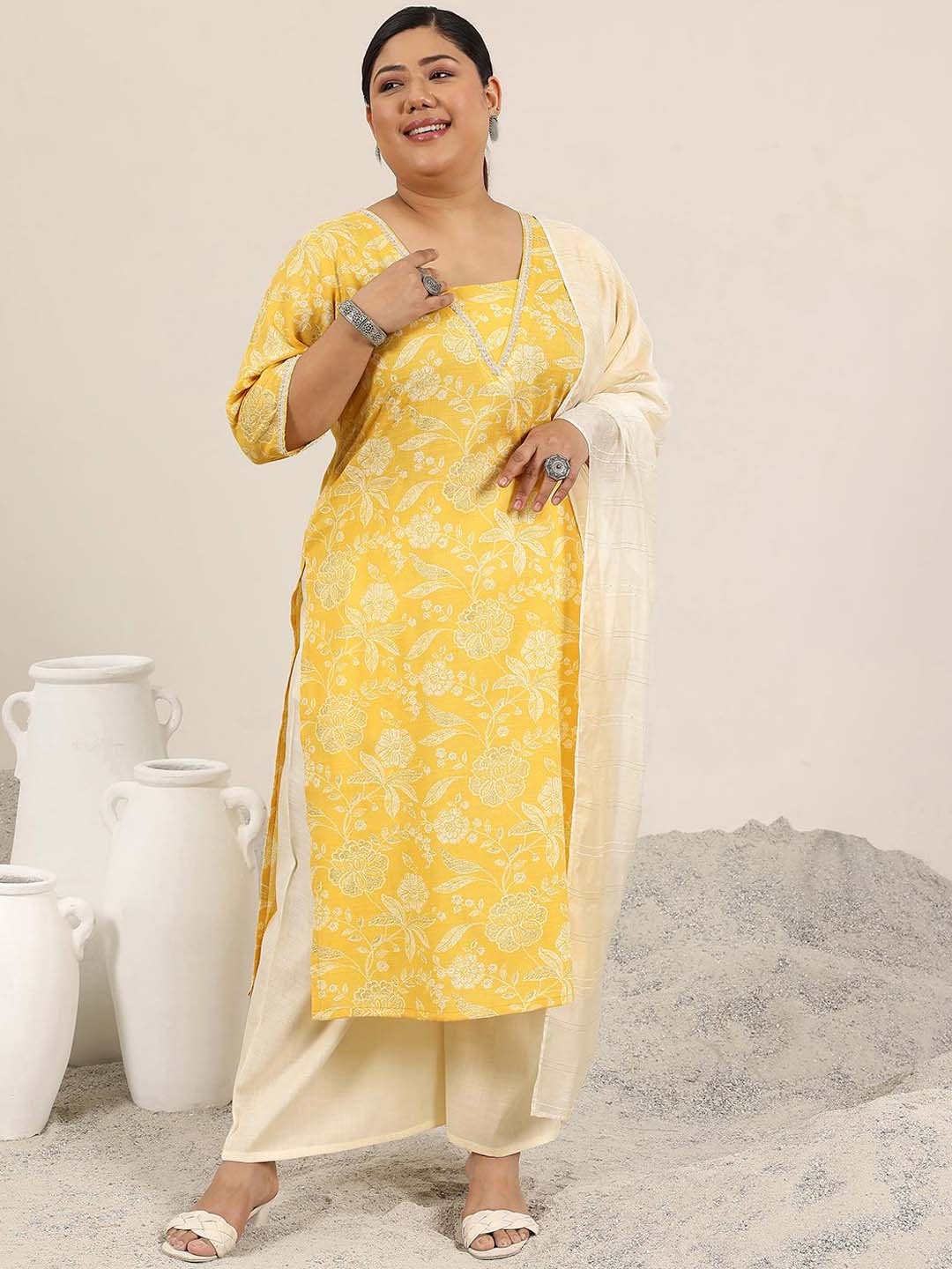 EXTRA LOVE BY LIBAS Plus Size Floral Printed Sequinned Kurta With Palazzo & Dupatta, Yellow
EXTRA LOVE BY LIBAS Plus Size Floral Printed Sequinned Kurta With Palazzo & Dupatta, Yellow