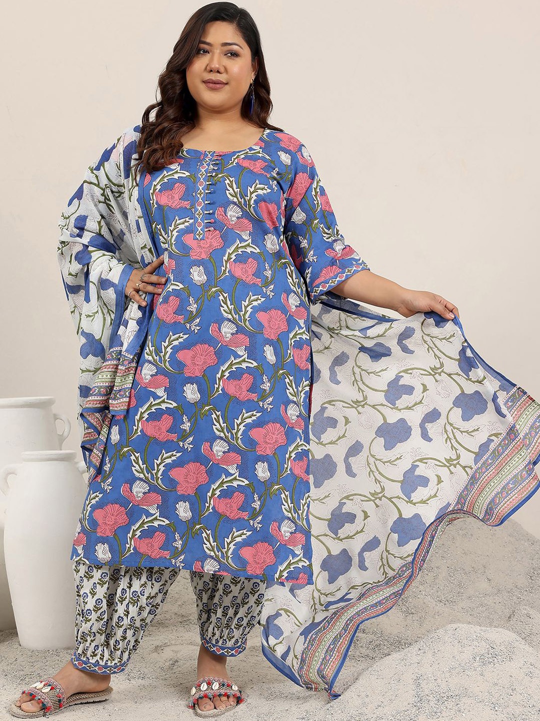 EXTRA LOVE BY LIBAS Plus Size Floral Printed Straight Kurta With Salwar & Dupatta, Blue
EXTRA LOVE BY LIBAS Plus Size Floral Printed Straight Kurta With Salwar & Dupatta, Blue