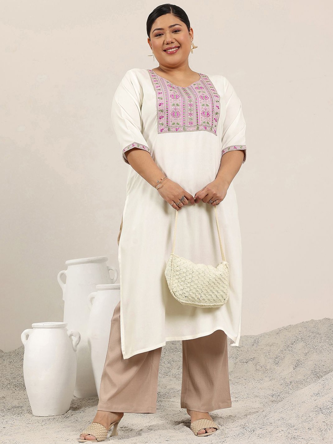 EXTRA LOVE BY LIBAS Plus Size Floral Yoke Design Thread Work Straight Kurta, Off white
EXTRA LOVE BY LIBAS Plus Size Floral Yoke Design Thread Work Straight Kurta, Off white