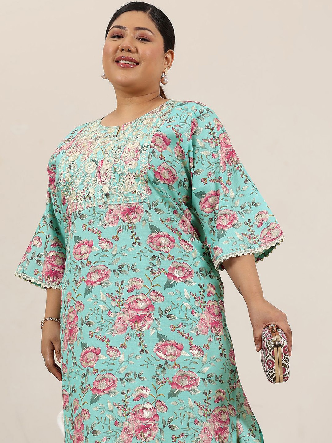 EXTRA LOVE BY LIBAS Plus Size Floral Printed Notch Neck Sequinned Silk Straight Kurta, Blue
EXTRA LOVE BY LIBAS Plus Size Floral Printed Notch Neck Sequinned Silk Straight Kurta, Blue