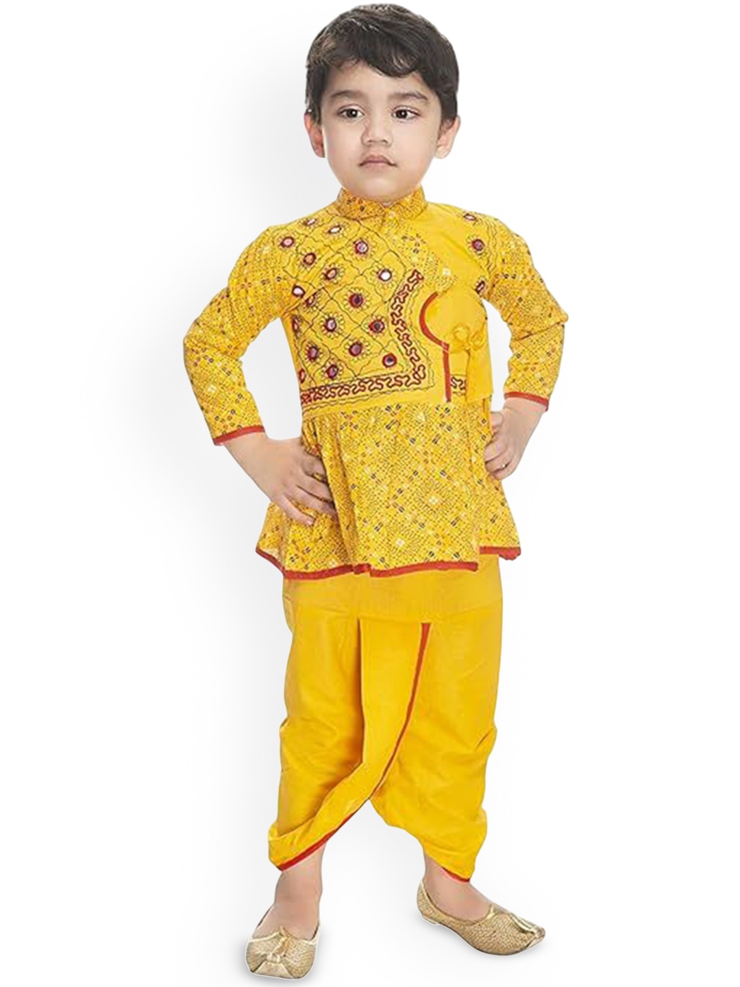PK HUB Boys Floral Embroidered Angrakha Mirror Work Pure Cotton Kurta With Dhoti Pants, Yellow
PK HUB Boys Floral Embroidered Angrakha Mirror Work Pure Cotton Kurta With Dhoti Pants, Yellow