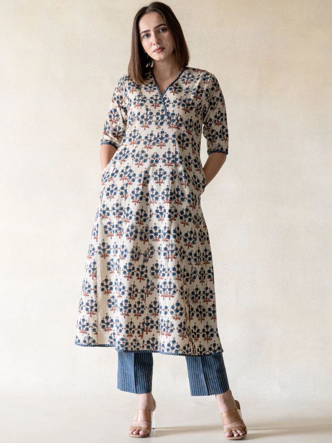 Shivaradhya Designers Floral Printed Panelled Pure Cotton A-Line Kurta With Trouser, Off white
Shivaradhya Designers Floral Printed Panelled Pure Cotton A-Line Kurta With Trouser, Off white