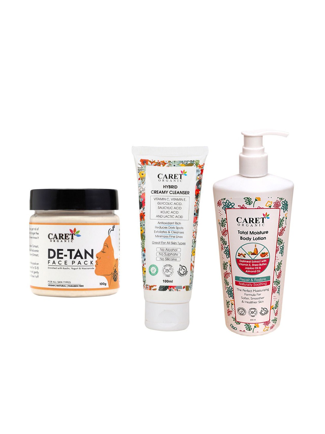 CARET ORGANIC Set Of 3 De-Tan Face Pack - 100 g, Face Wash -100 ml & Body Lotion - 200 ml, White
CARET ORGANIC Set Of 3 De-Tan Face Pack - 100 g, Face Wash -100 ml & Body Lotion - 200 ml, White