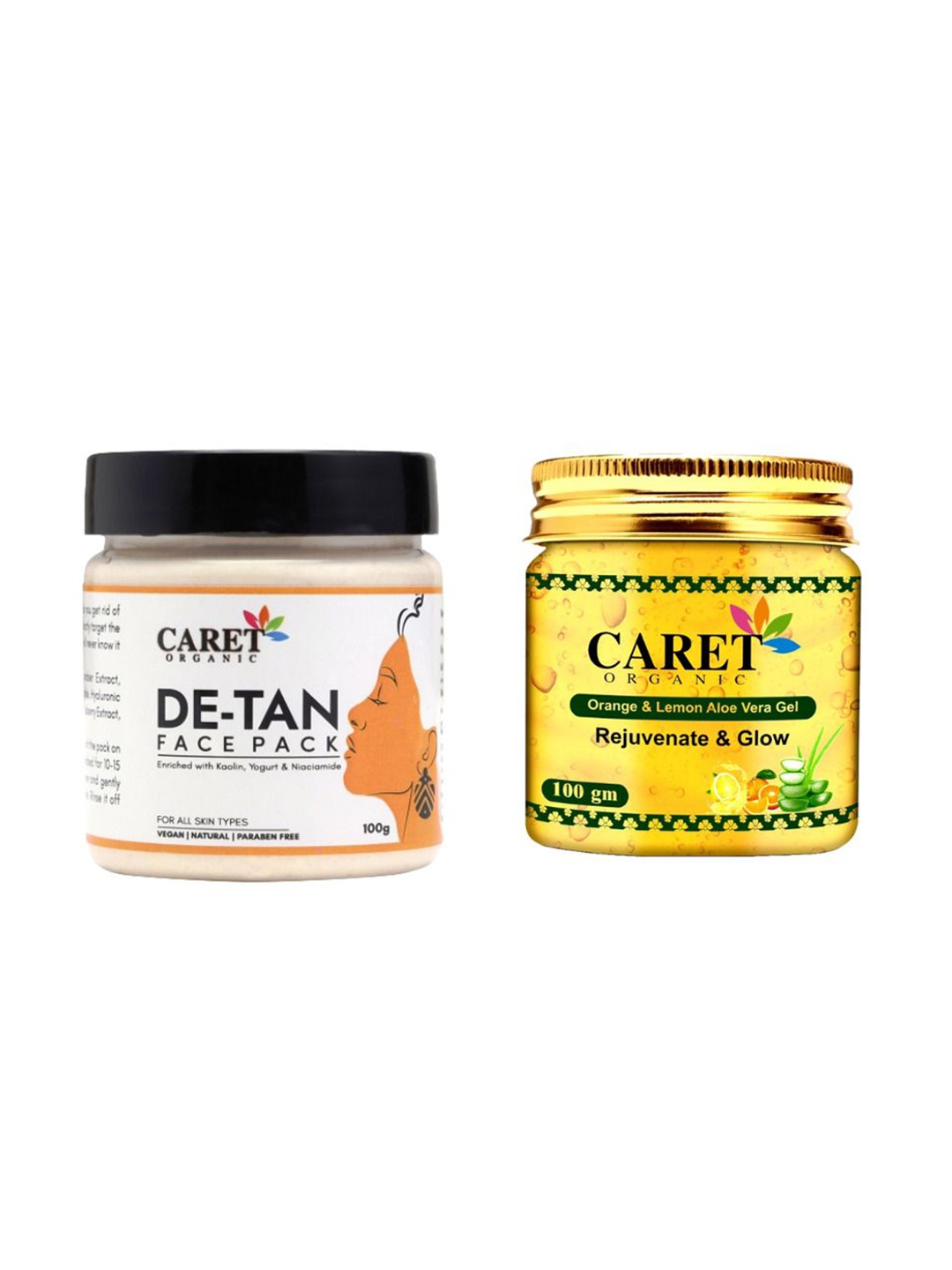 CARET ORGANIC Set Of 2 De-Tan Face Pack & Orange, Lemon Aloevera Gel - 100 g Each, White
CARET ORGANIC Set Of 2 De-Tan Face Pack & Orange, Lemon Aloevera Gel - 100 g Each, White