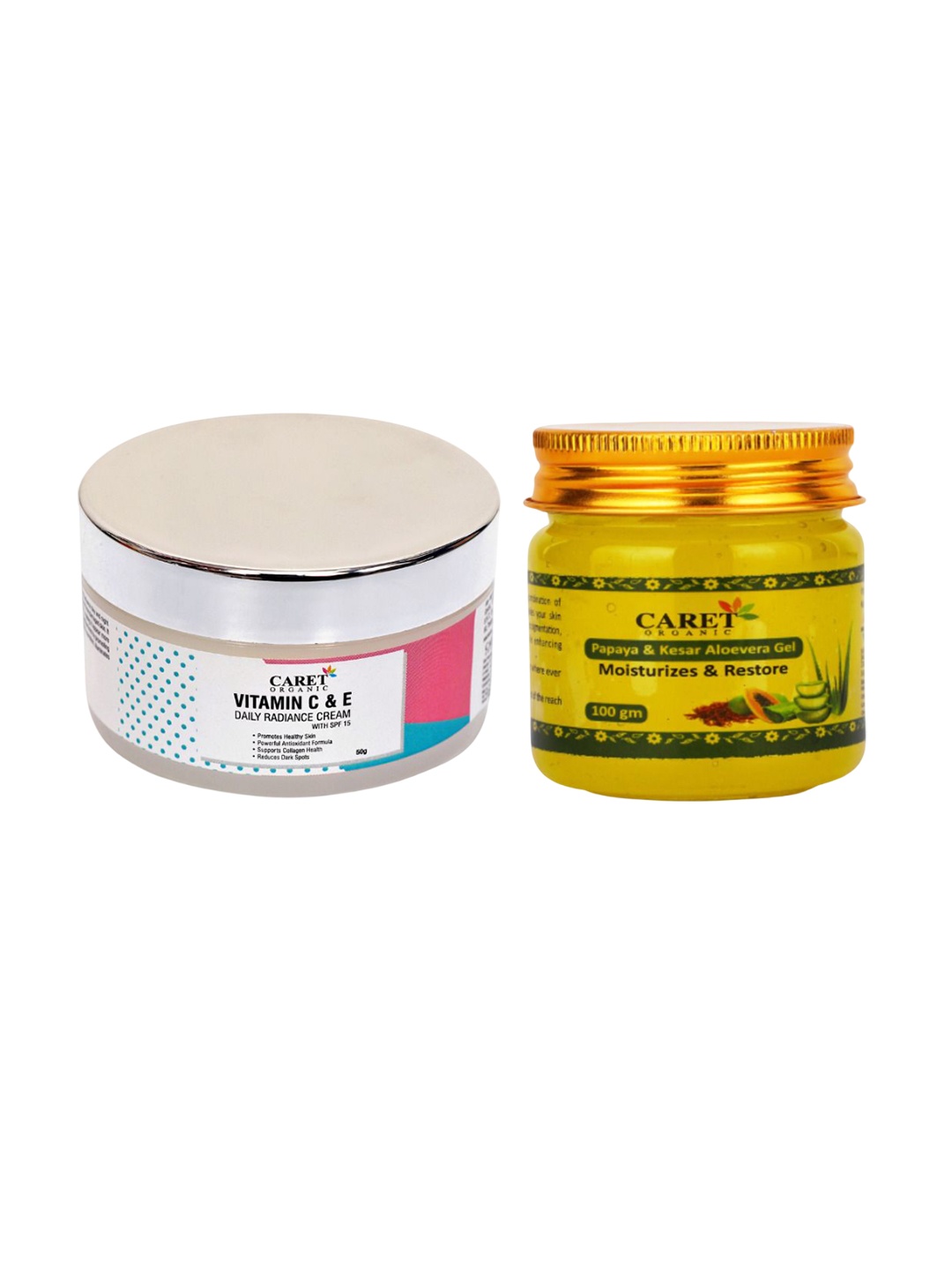 CARET ORGANIC Set Of 2 Daily Radiance Cream - 50 g & Kesar, Papaya Aloevera Gel - 100 g, White
CARET ORGANIC Set Of 2 Daily Radiance Cream - 50 g & Kesar, Papaya Aloevera Gel - 100 g, White