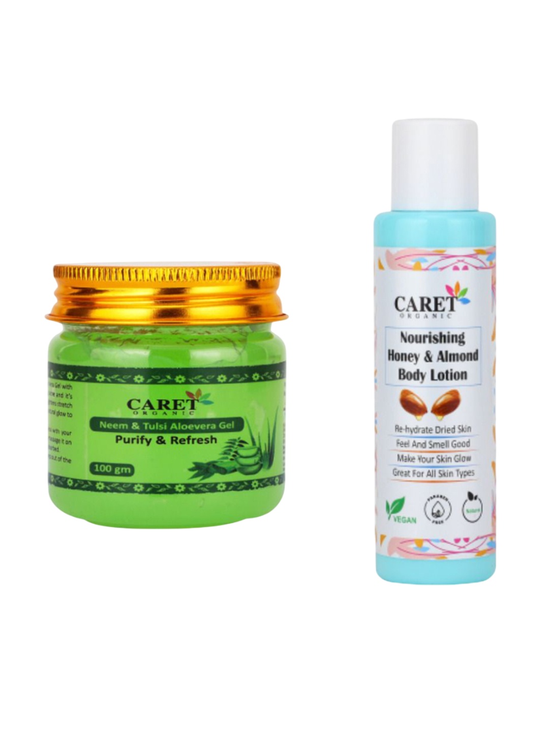 CARET ORGANIC Set Of 2 Tulsi Aloevera Gel & Honey Almond Body Lotion - 100 g Each, White
CARET ORGANIC Set Of 2 Tulsi Aloevera Gel & Honey Almond Body Lotion - 100 g Each, White