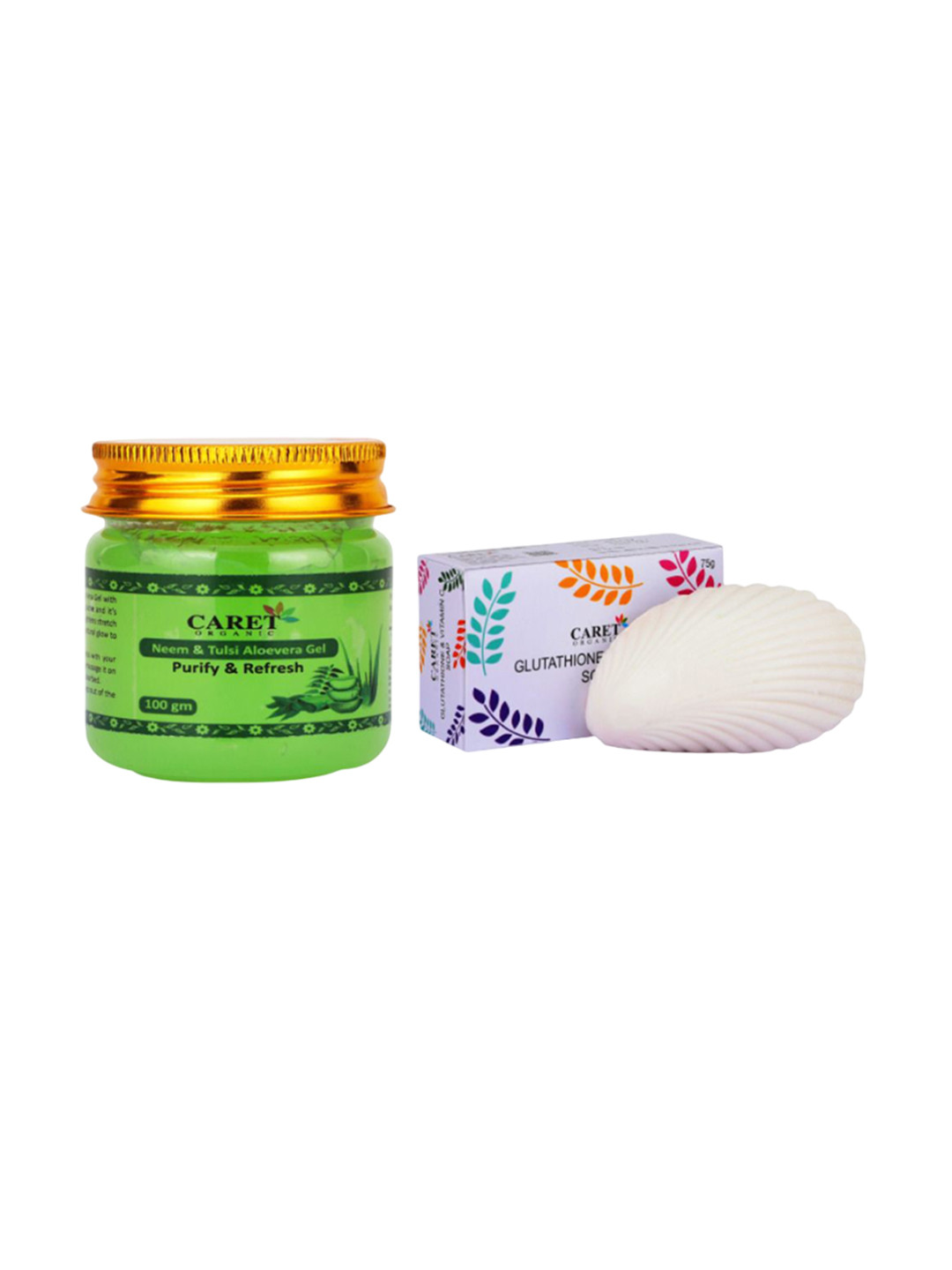 CARET ORGANIC Set Of 2 Neem & Tulsi Aloevera Gel 100 g With Glutathione Soap 75 g, White
CARET ORGANIC Set Of 2 Neem & Tulsi Aloevera Gel 100 g With Glutathione Soap 75 g, White