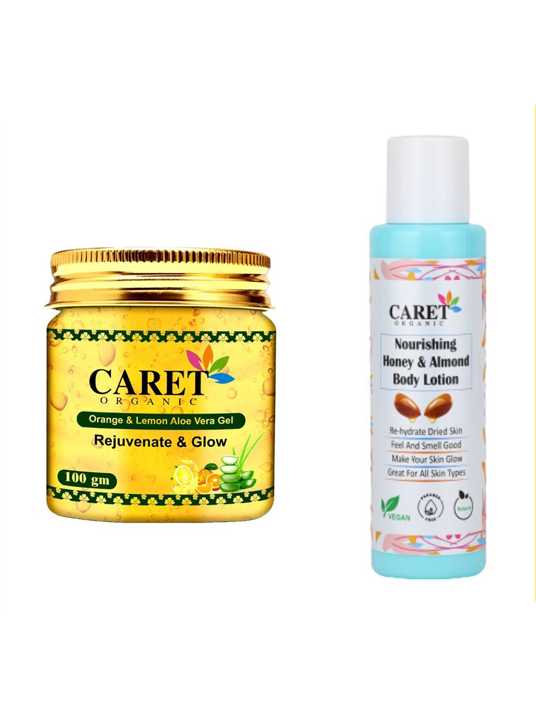 CARET ORGANIC Set Of 2 Aloevera- Orange Gel & Honey Almond Body Lotion - 100 ml Each, White
CARET ORGANIC Set Of 2 Aloevera- Orange Gel & Honey Almond Body Lotion - 100 ml Each, White