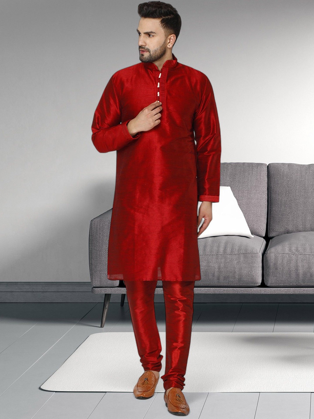 Moda Rapido Mandarin Collar Stones And Beads Work Thread Work Kurta With Pyjamas, Red
Moda Rapido Mandarin Collar Stones And Beads Work Thread Work Kurta With Pyjamas, Red