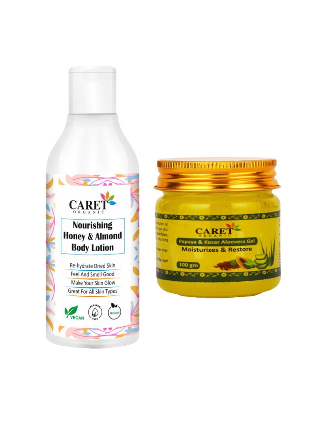 CARET ORGANIC Set Of 2 Almond Body Lotion - 250 ml & Kesar, Papaya Gel - 100 g, White
CARET ORGANIC Set Of 2 Almond Body Lotion - 250 ml & Kesar, Papaya Gel - 100 g, White