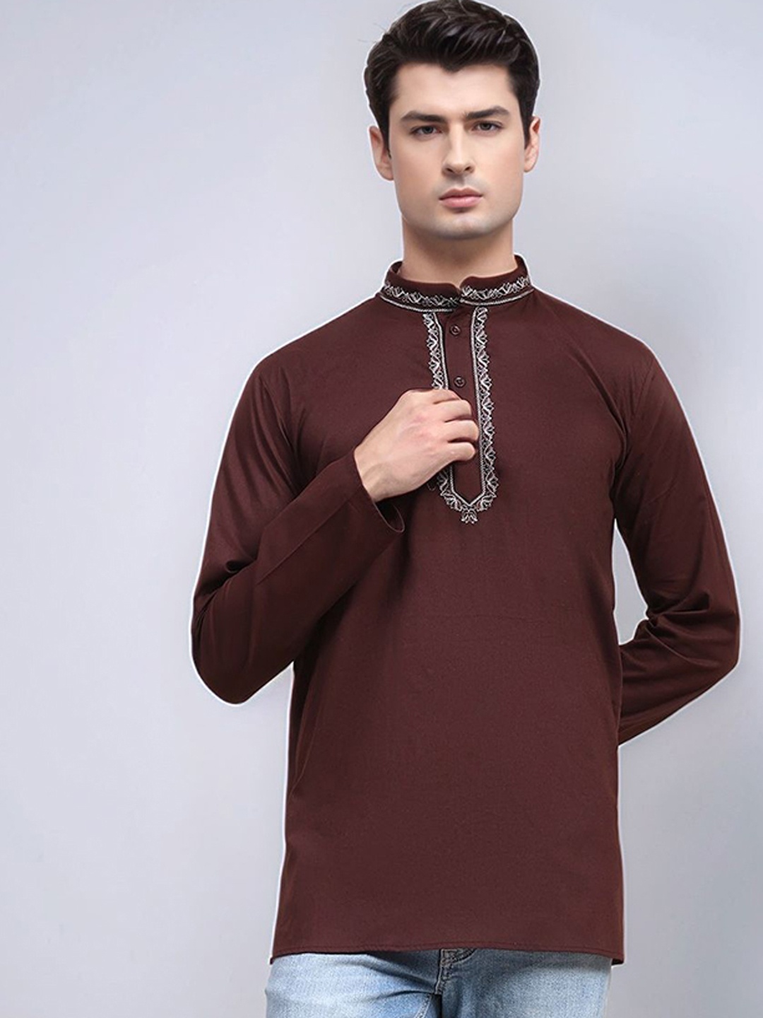 Moda Rapido Ethnic Motifs Thread Work Mandarin Collar Pure Cotton Straight Kurta, Brown
Moda Rapido Ethnic Motifs Thread Work Mandarin Collar Pure Cotton Straight Kurta, Brown