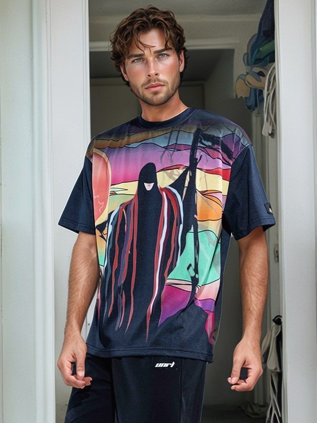 HERE&NOW Men Graphic Printed Drop-Shoulder Sleeves Relaxed Fit Casual T-shirt, Navy blue
HERE&NOW Men Graphic Printed Drop-Shoulder Sleeves Relaxed Fit Casual T-shirt, Navy blue