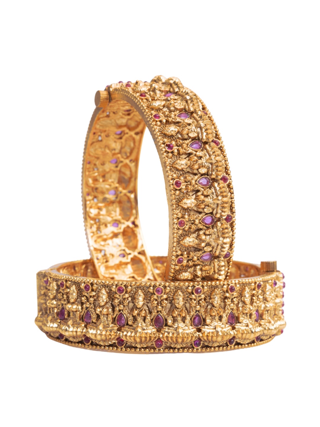 South Temple Jewellery Set Of 2 Gold-Plated Ruby Stones Studded Laxmi Mata Temple Bangles
South Temple Jewellery Set Of 2 Gold-Plated Ruby Stones Studded Laxmi Mata Temple Bangles