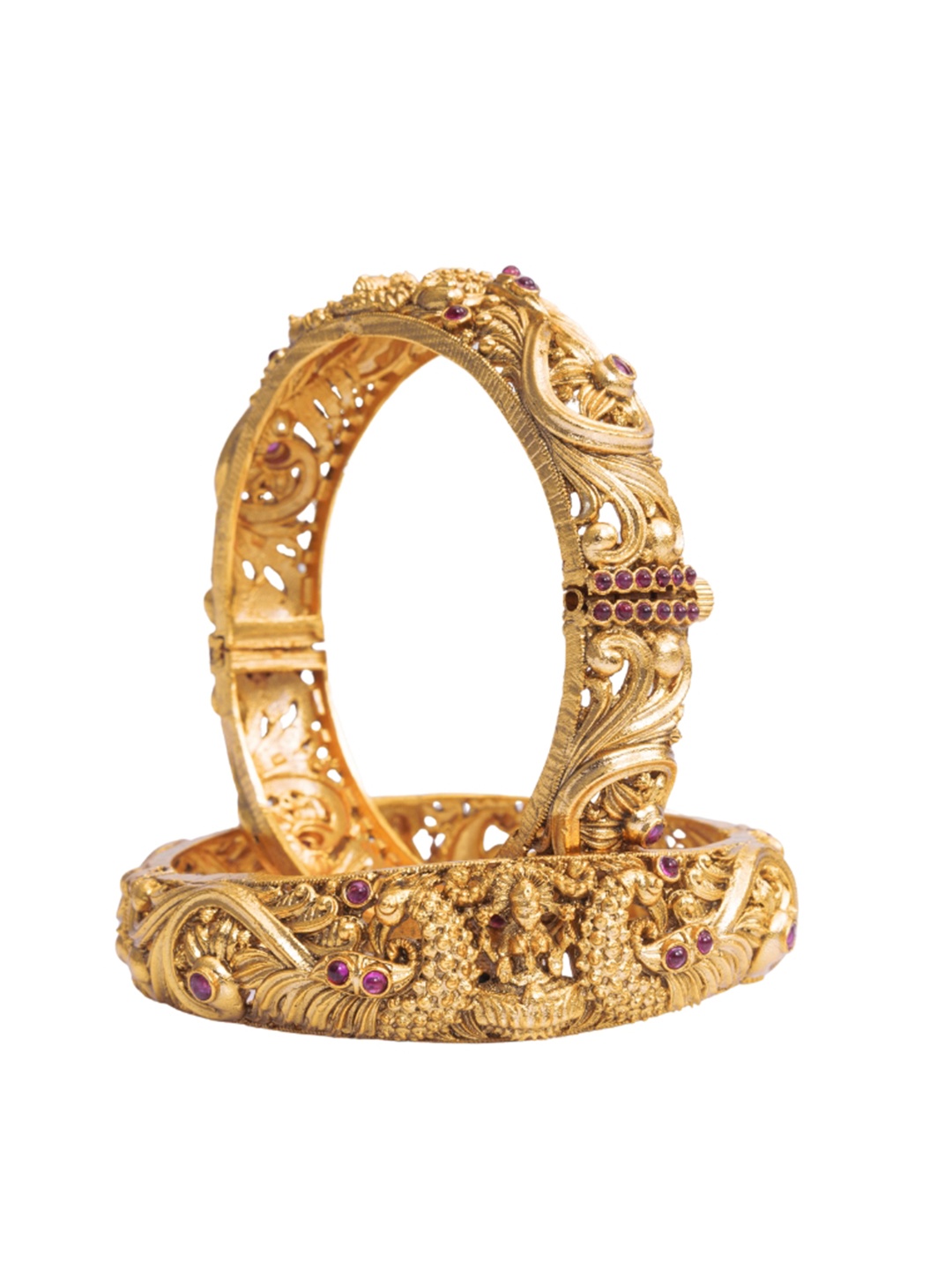 South Temple Jewellery Set Of 2 Gold-Plated Ruby Stones-Studded Lakshmi Mata Bangles
South Temple Jewellery Set Of 2 Gold-Plated Ruby Stones-Studded Lakshmi Mata Bangles